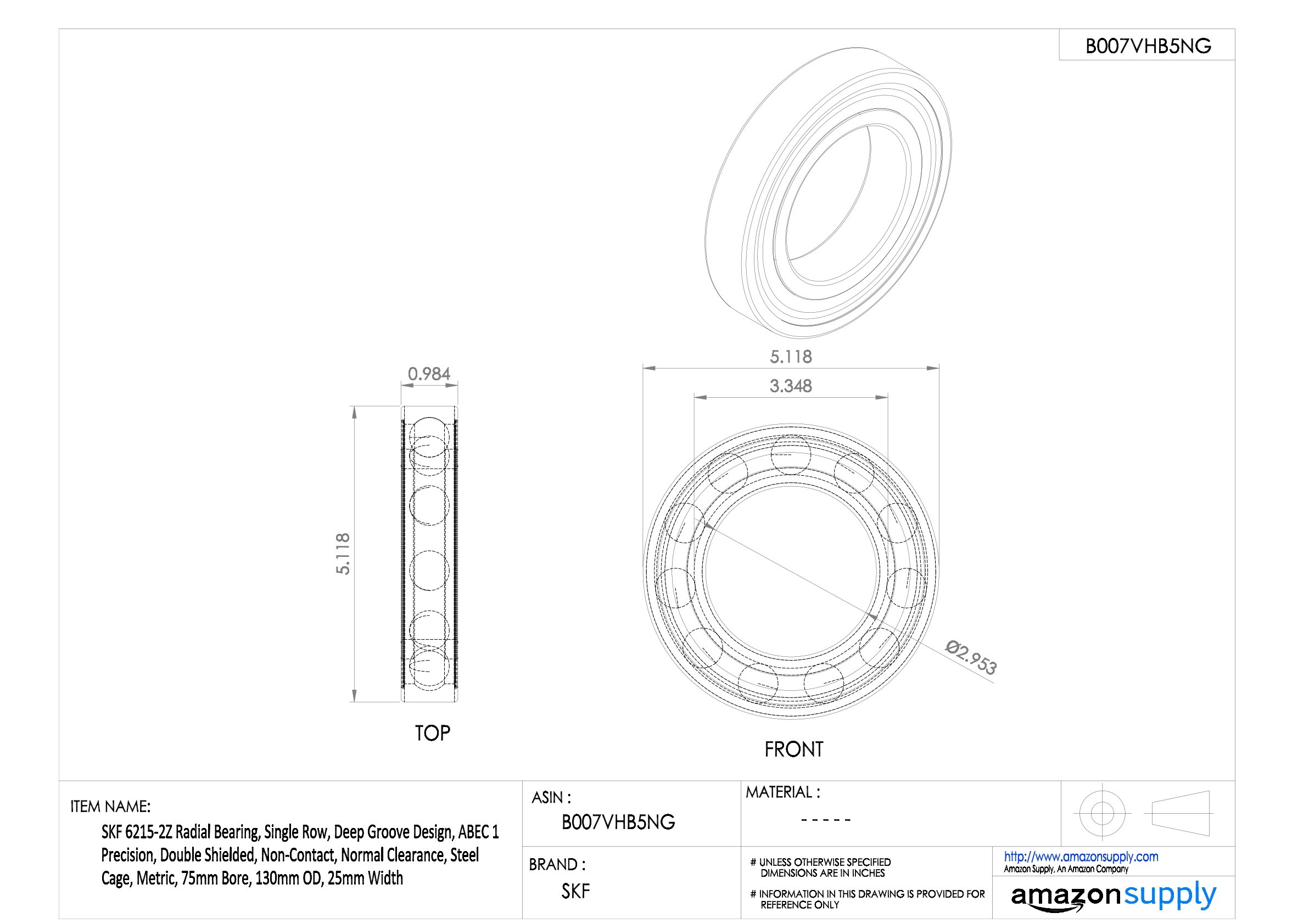 SKF - Rodamiento de bolas con ranura radial, 75 ID, acero