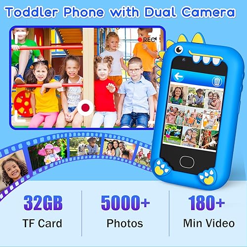 Miniatura 3 de Juguetes de teléfono inteligente para niños, pantalla táctil, teléfono celular de doble cámara para niños, regalos de cumpleaños, dinosaurio para