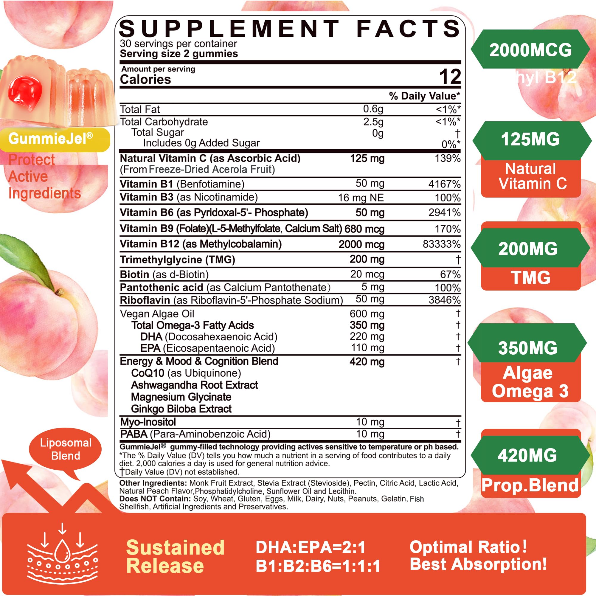 Super Methylated Vitamin B Complex Gummies, All B Vitamins + Omega-3,CoQ10 — Amazon image 2