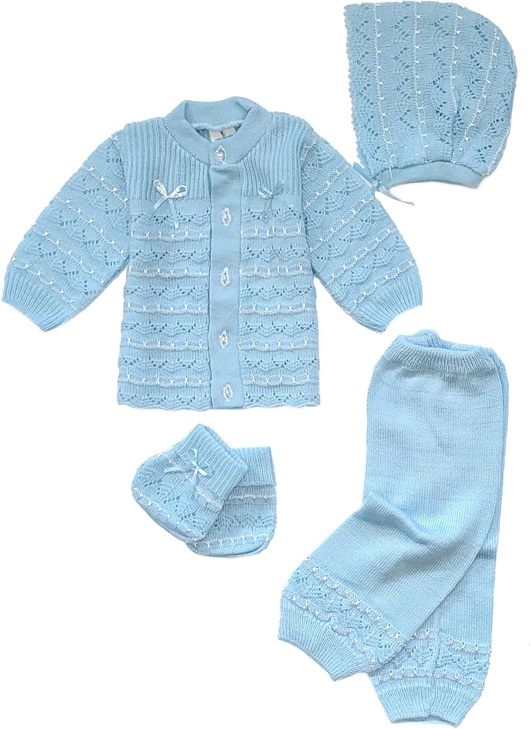 Abelito Baby Girls Boys Crystal Crochet 4 Piece Outfit Set