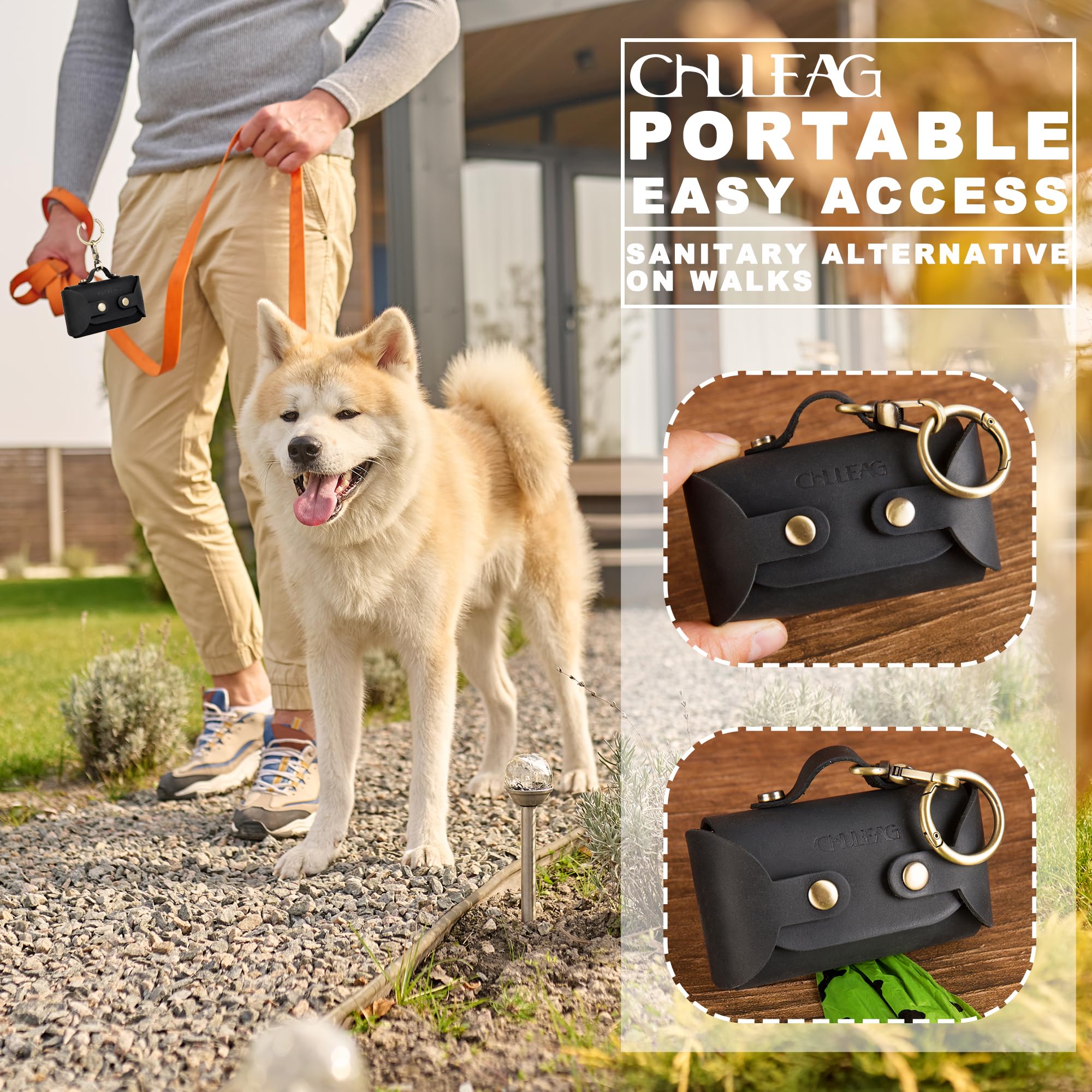Dispensador de bolsas de piel para excrementos de perro hecho a mano con accesorio para cinturón, duradero, elegante soporte para bolsas de basura para perros, paseadores de perros, clip de
