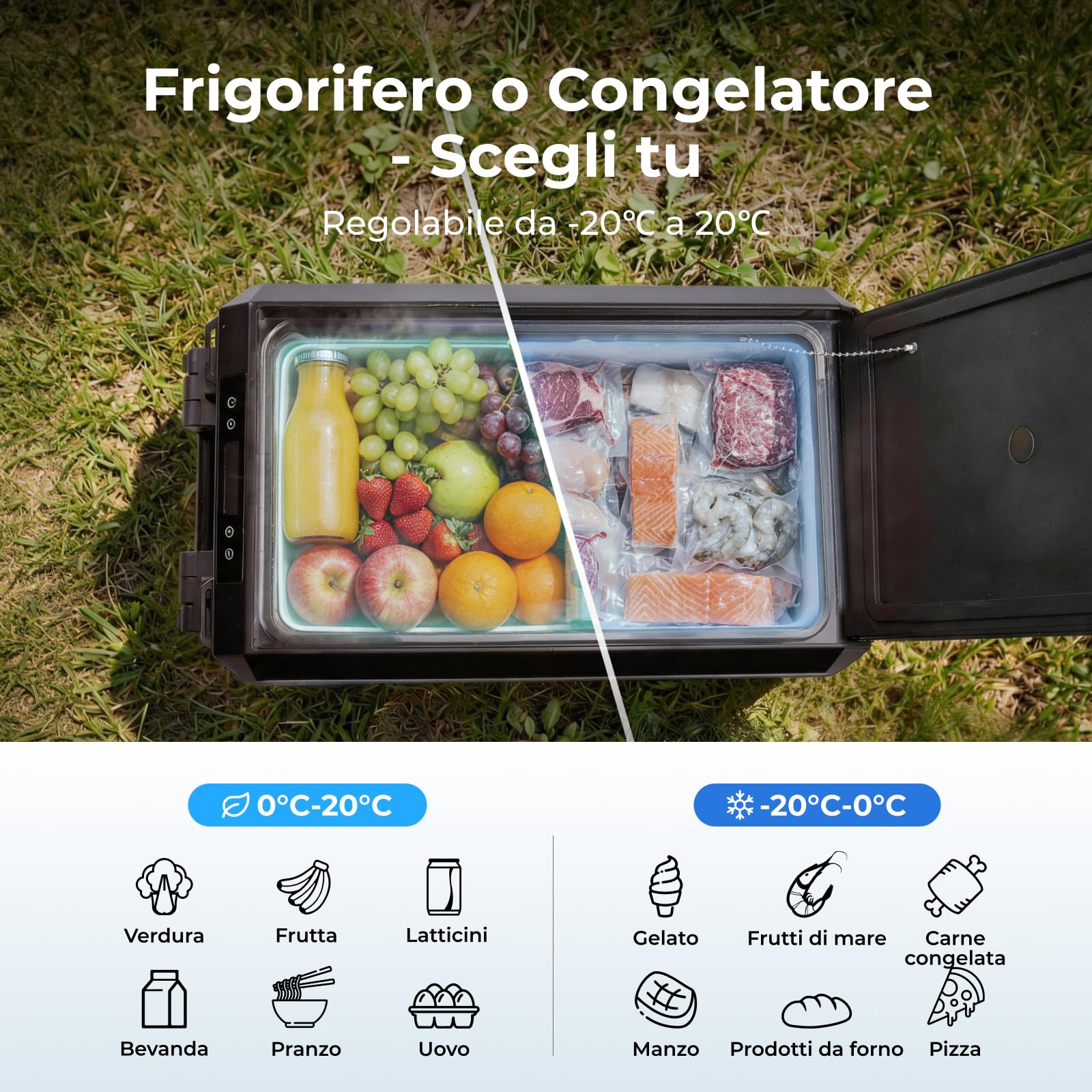 BougeRV Frigo a Compressore 47L, -20°C, Cestello Integrato | Frigorifero Auto 12V/230V, Refrigeratore Portatile, Congelatore da Campeggio, IPX4, Controllo App, Viaggi, Barca e Pesca