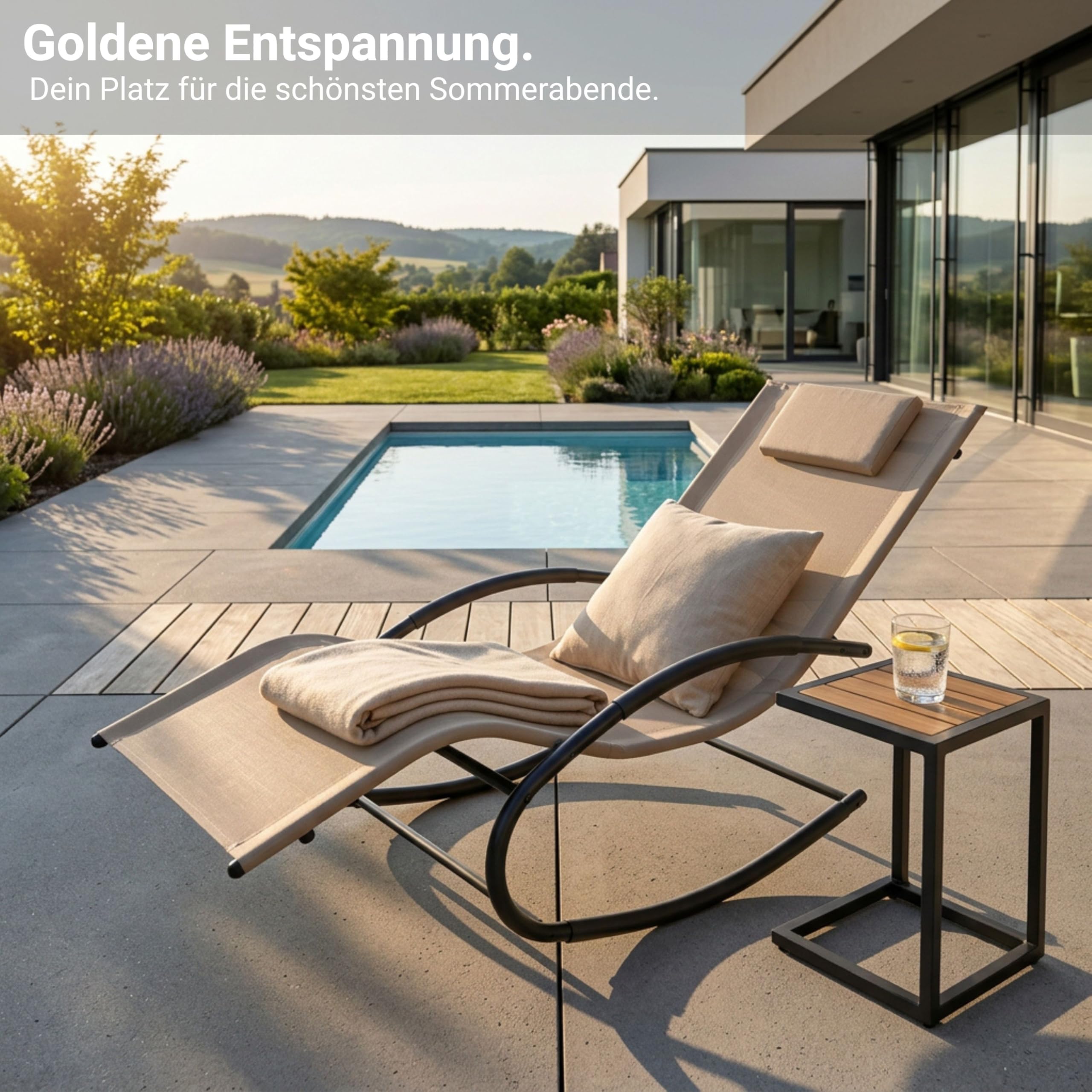 novaterra® Premium Sonnenliege Beige – modernes Design, hohe Qualität Wetterfeste Gartenliege für Outdoor & Pool | Ergonomische Relaxliege, stabil & langlebig