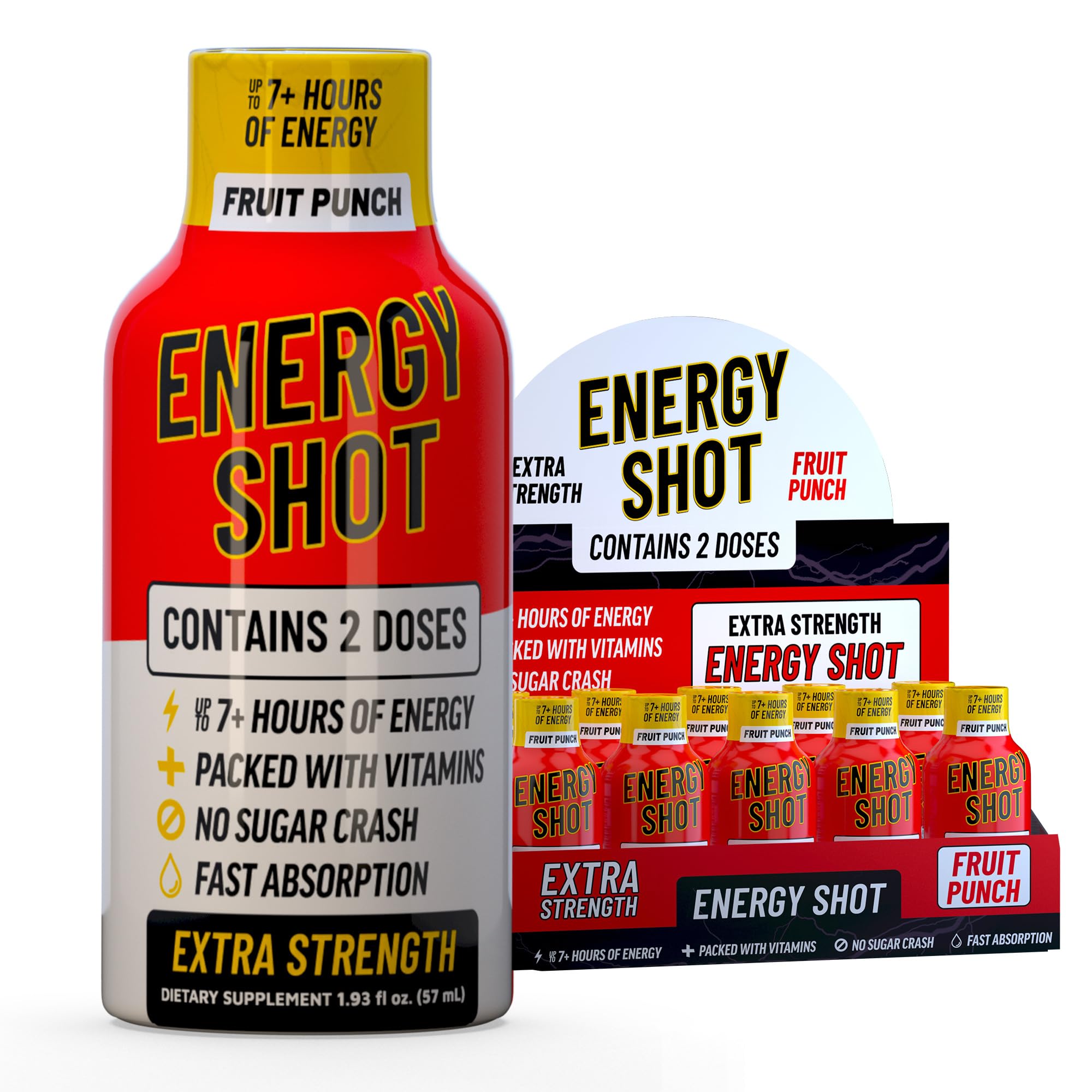 Fruit Punch Extra Strength Energy Shot 12 PK – 260mg Natural Caffeine B12 B6 – Energy & Focus Support – 2 Servings Sugar Free Zero Calorie Green Tea B-Vitamins Electrolytes Vegan – 1.93 fl oz — Amazon image 8