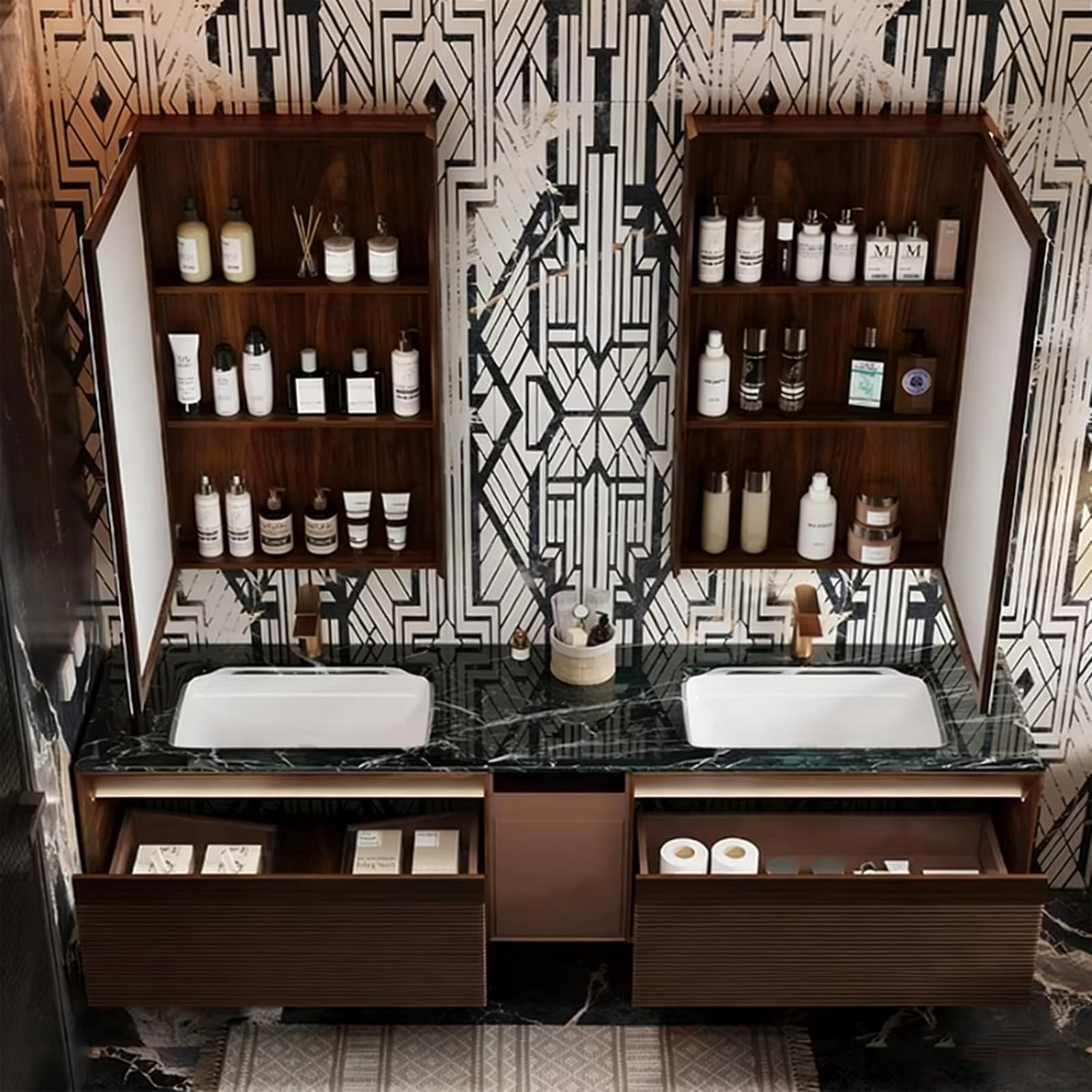 52 Inch Bathroom Vanity with Double Sink - Floating Bathroom Vanity with Smart Defog Mirror and Seamless Countertop — view 5