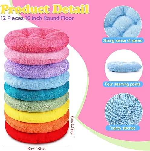 Miniatura 2 de Cojines redondos de 15 pulgadas para niños y niños pequeños, asiento flexible para muebles de aula, almohada de piso de 3.5 pulgadas de grosor para