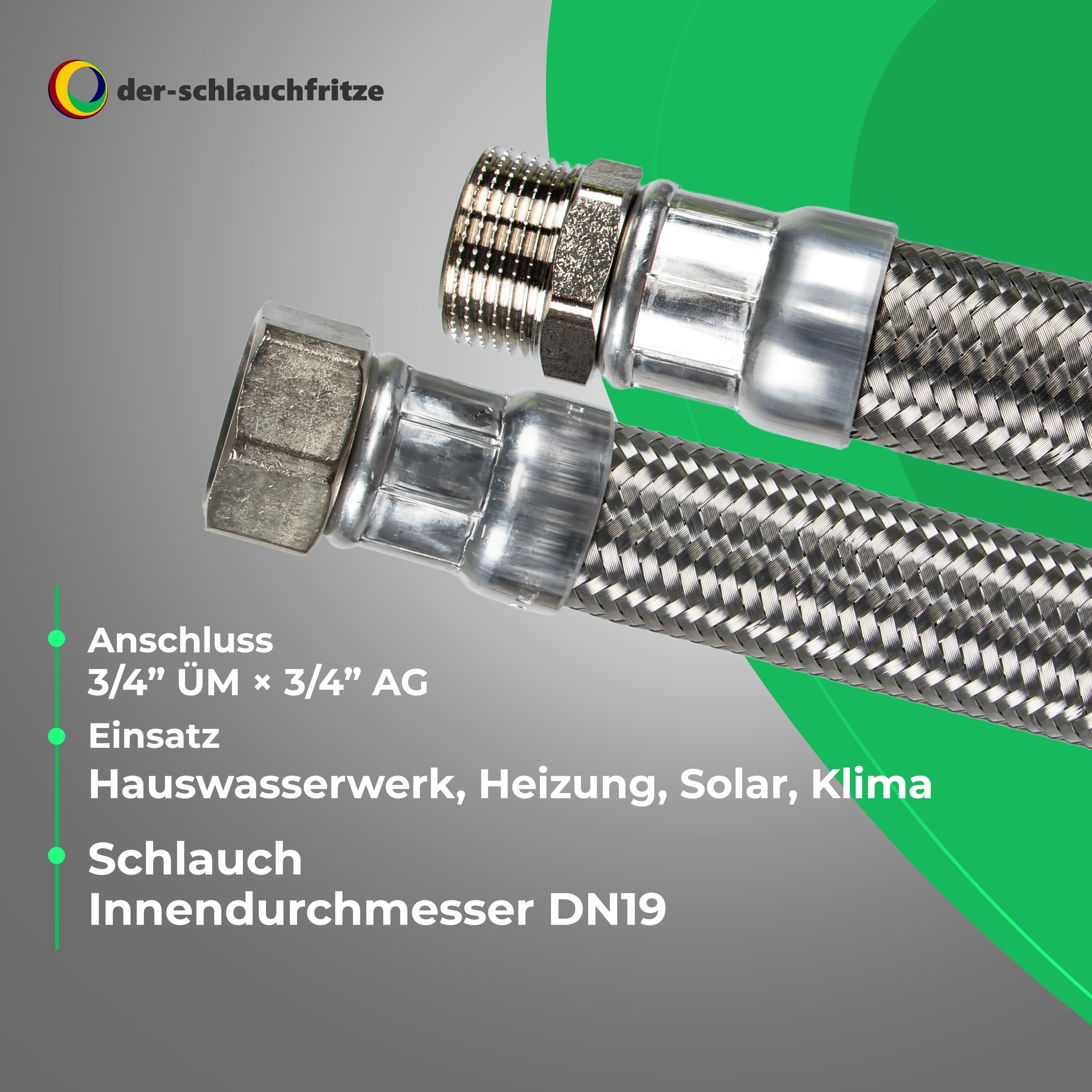 DVGW gep. Pantserslang 3/4-1 inch, flexibele slang, DN25&DN19, wateraansluiting, verwarming, onthardingsinstallatie (100 cm, 3/4 inch wartelmoer met 3/4 inch buitendraad, pantserslang