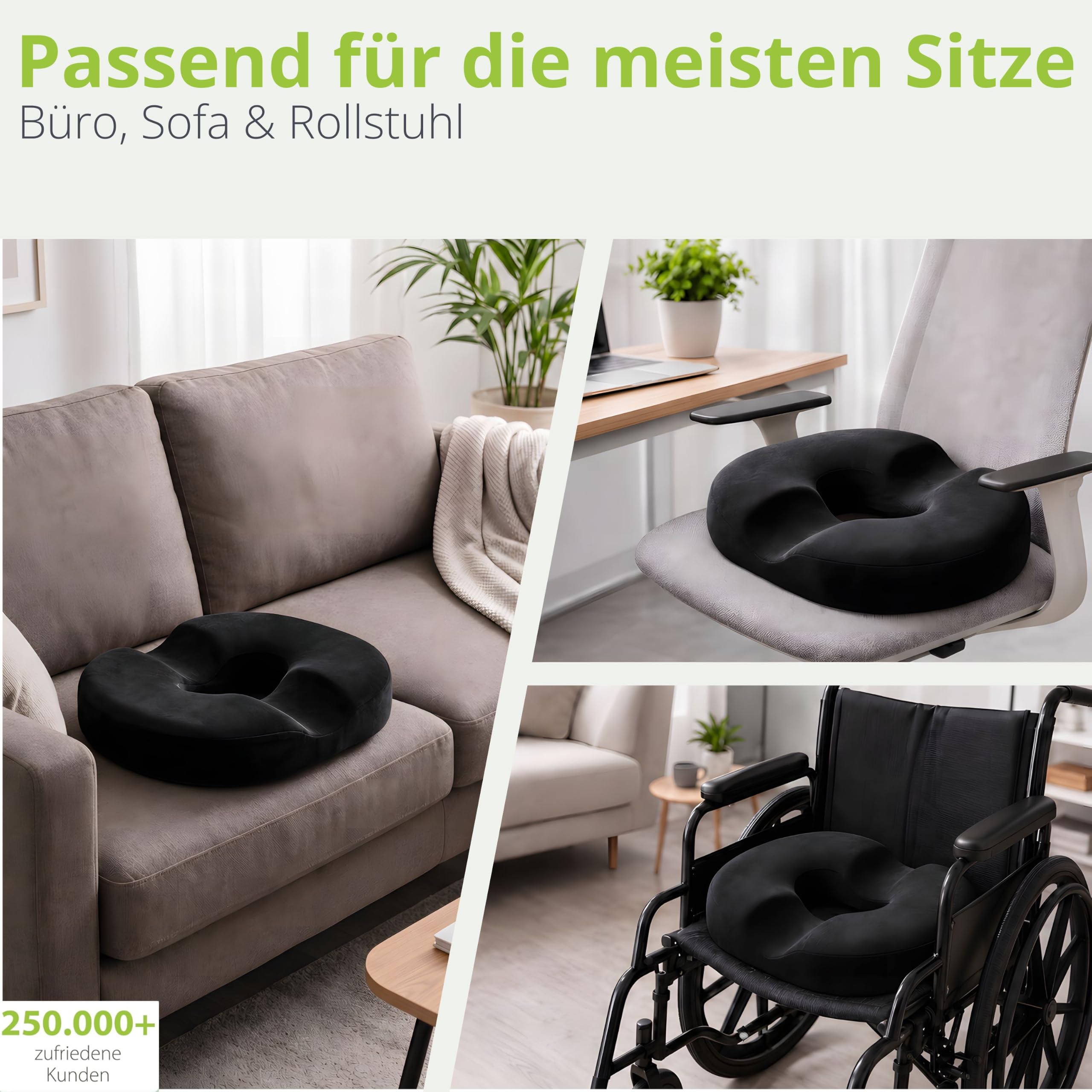 feela.® Orthopädisches Sitzring [3 Härtegrade] – Hämorrhoiden Sitzkissen mit Loch – nach OP & Geburt – Sitzring Steißbein Entlastung, Hämorriden Kissen, Sitzdonut – lindert Schmerzen (Hart)