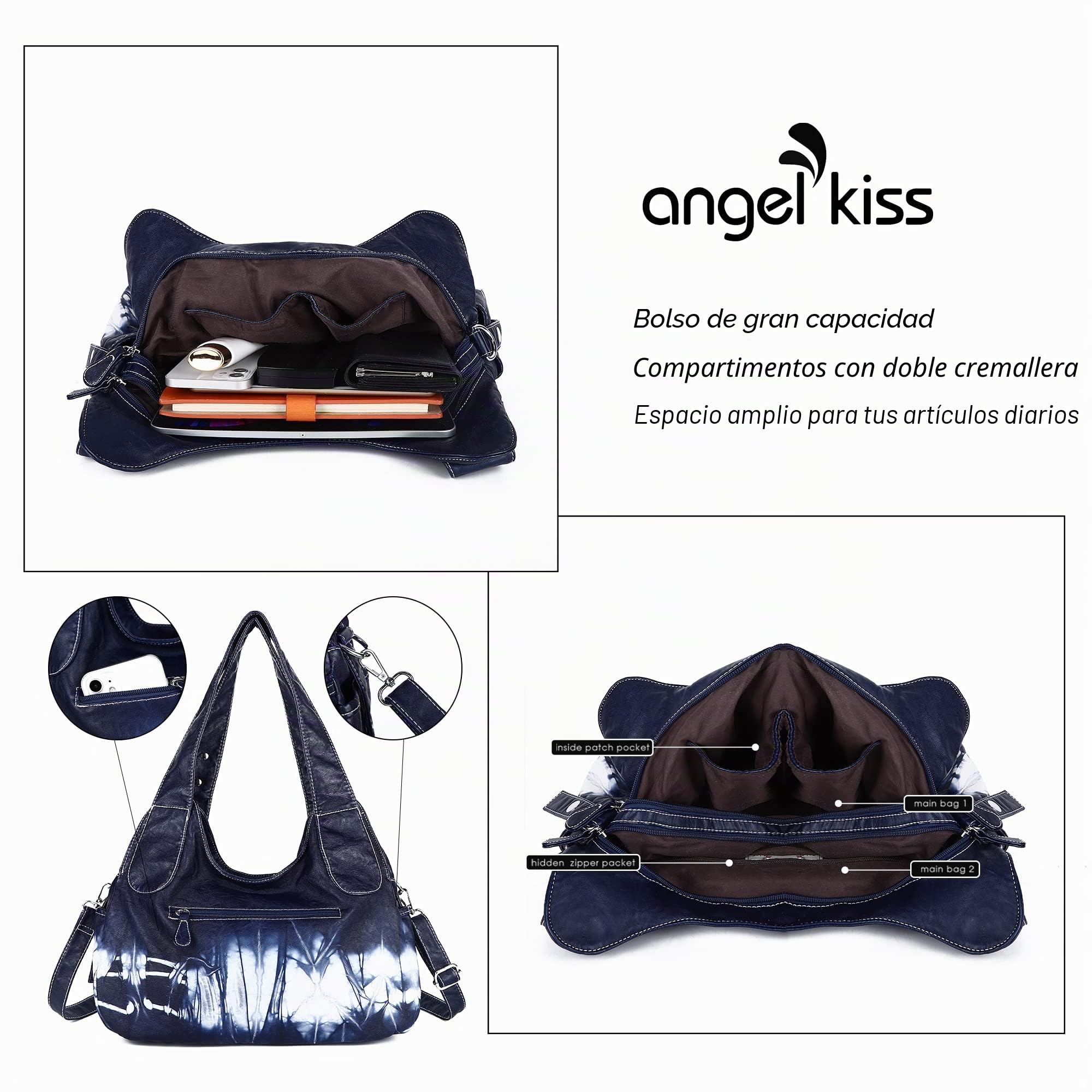 Angelkiss Hobo, bolsos y bolsos de mano para mujer, bolso escolar, bolso de mano, grandes bolsos de hombro diarios