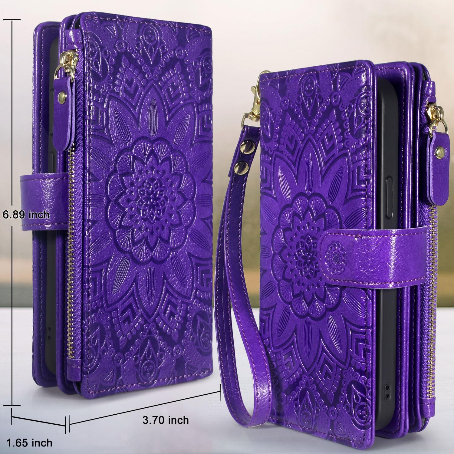 Harryshell Detachable Magnetic Zipper Wallet Leather Case Cash Pocket with Card Slots Holder Wrist Strap for iPhone XR 6.1 Inch 2018 Floral Flower (Purple)