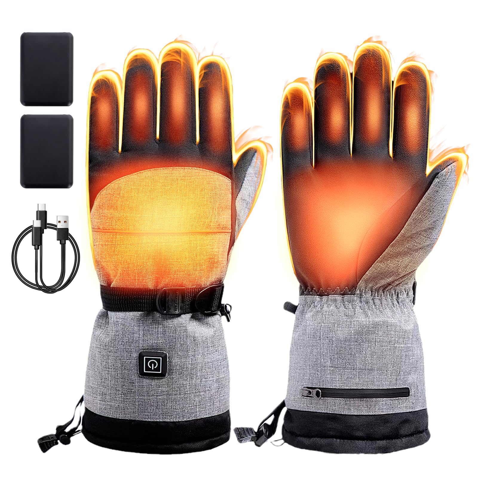 Todeco Gants Chauffants, Gants Hiver Homme, 3 Niveaux Chauffage