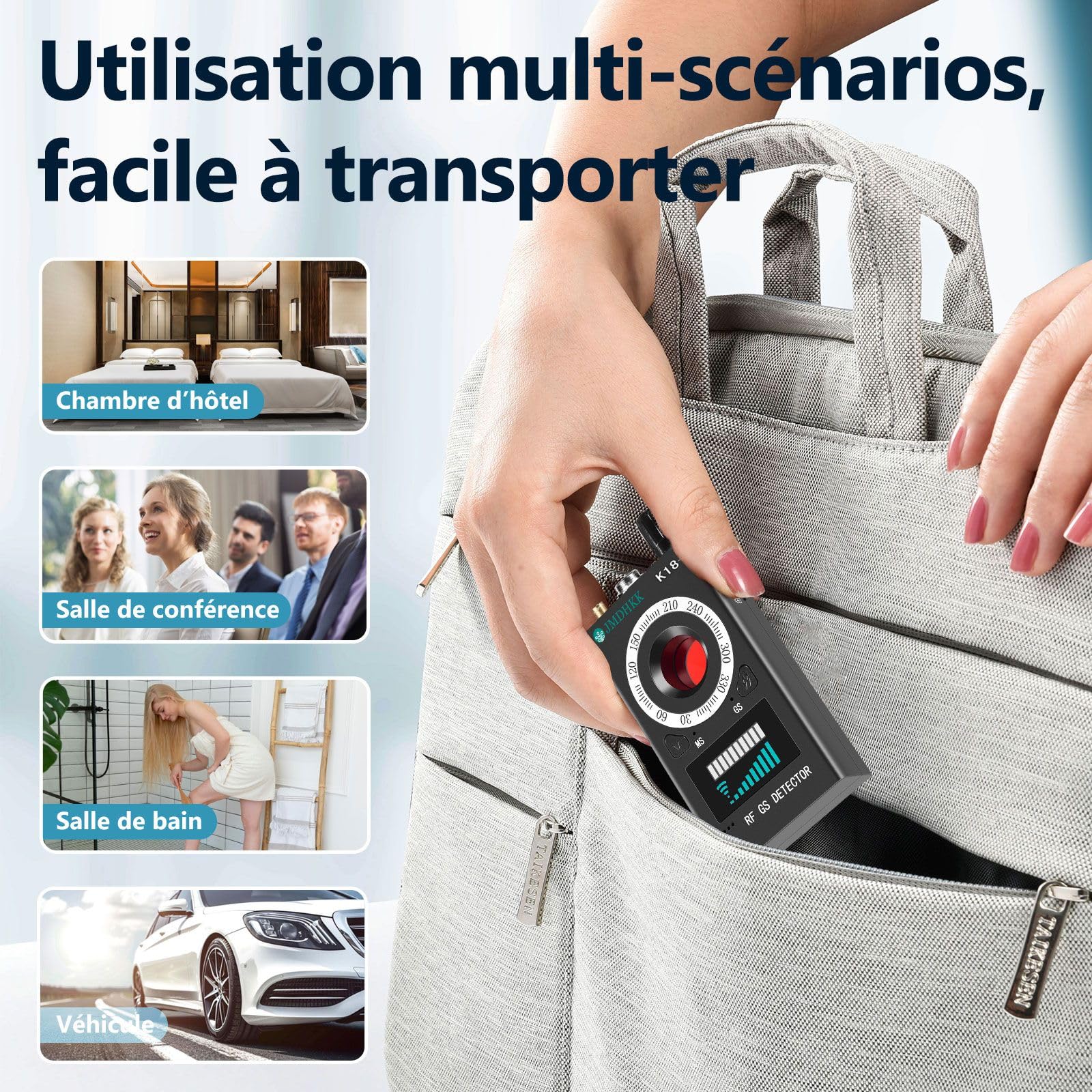 JMDHKK K18+ Détecteur de Signaux RF avec Détection Magnétique et Optique des Lentilles – Appareil de Protection de la Vie Privée pour Maison, Bureau, Hôtel et Voyage (Noir)
