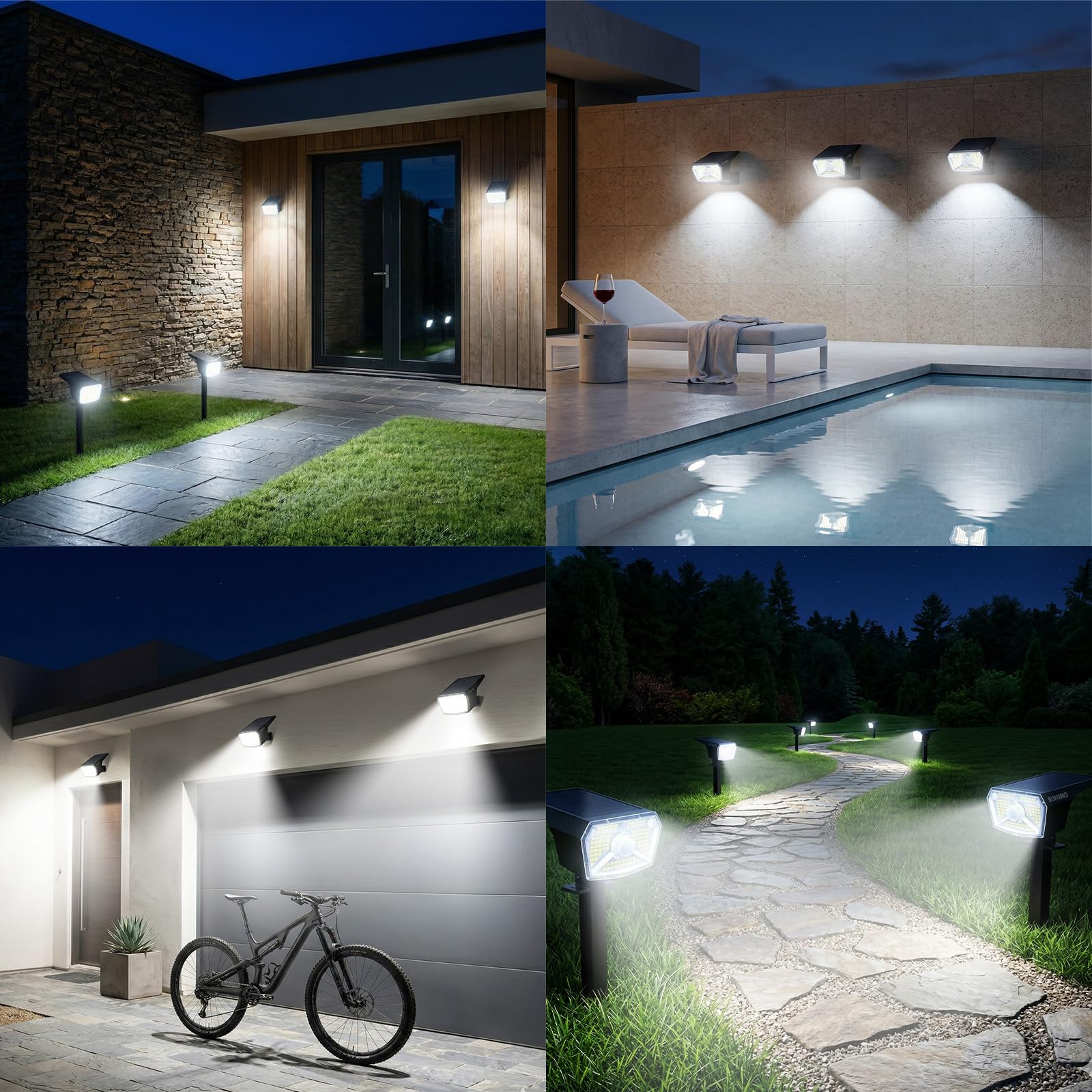 Spot Solaire Exterieur Detecteur de Mouvement 104LED 3 Modes IP65 Blanc Froid Lot de 4