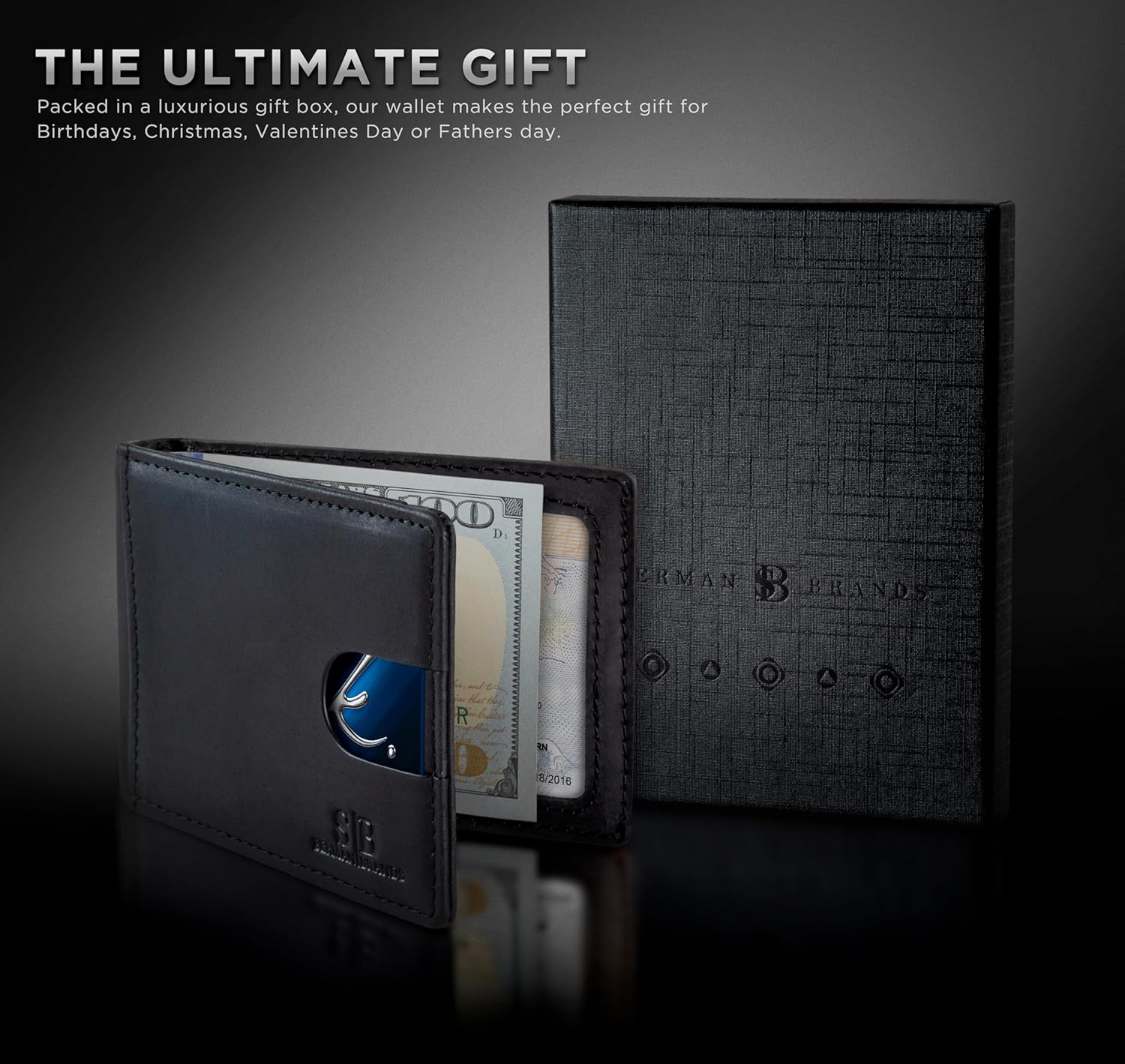 SERMAN BRANDS RFID Blocking Slim Bifold Genuine Leather Minimalist Front Pocket Wallets for Men with Money Clip Thin Mens - Image 7