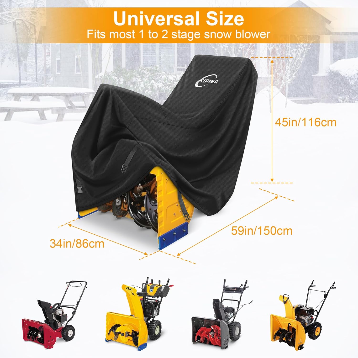 Kipiea Snow Blower Cover Waterproof Outdoor – 600D Heavy-Duty Snow Thrower Cover with Windproof Buckles and Drawstrings, Universal Fit for Most 20-28 Inch Snow Blowers