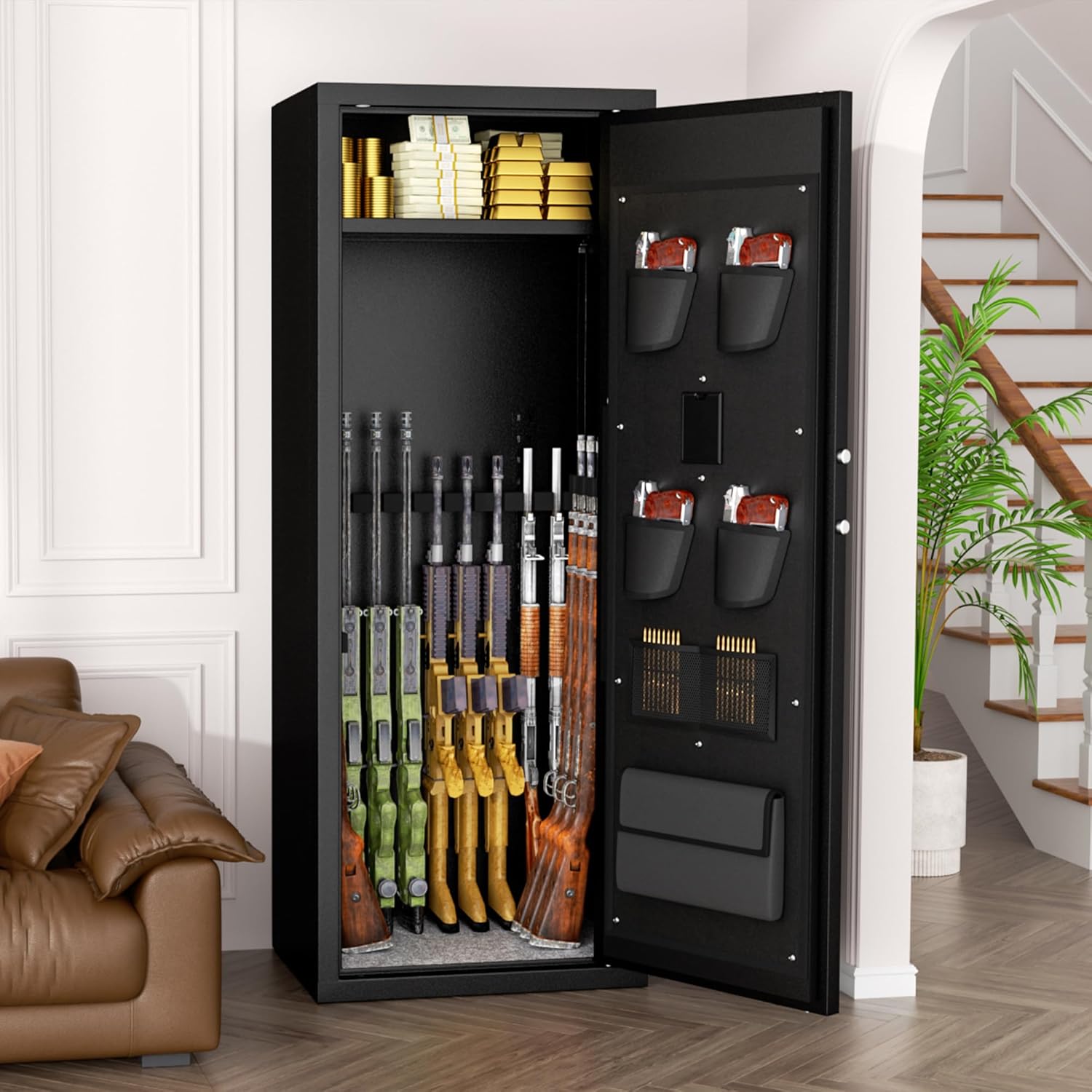 INTERGREAT 10-15 Large Rifle Gun Safe, Long Gun safes for Home and Pistols, Quick Access Rifle Gun Cabinet for Rifles and Shotguns, with Digital Lock for Home, Easy Assemble, Pockets