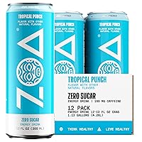 Vista 10 de ZOA Zero Sugar Energy Drinks, Tropical Punch - Sin azúcar con electrolitos, vitamina C saludable, aminoácidos, vitaminas B esenciales y cafeína
