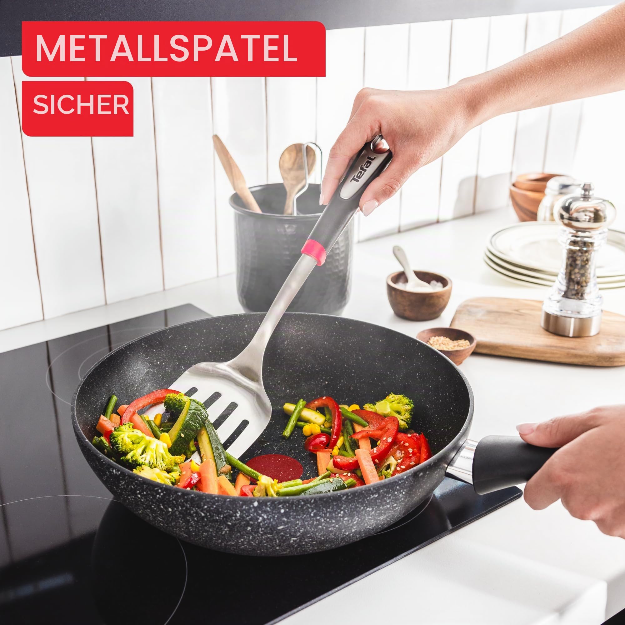 Tefal Titanium Stone Wok 28 cm, Hochleistungs-Antihaftbeschichtung, Metallspatel sicher, alle Herdarten inklusive Induktion, E1051945