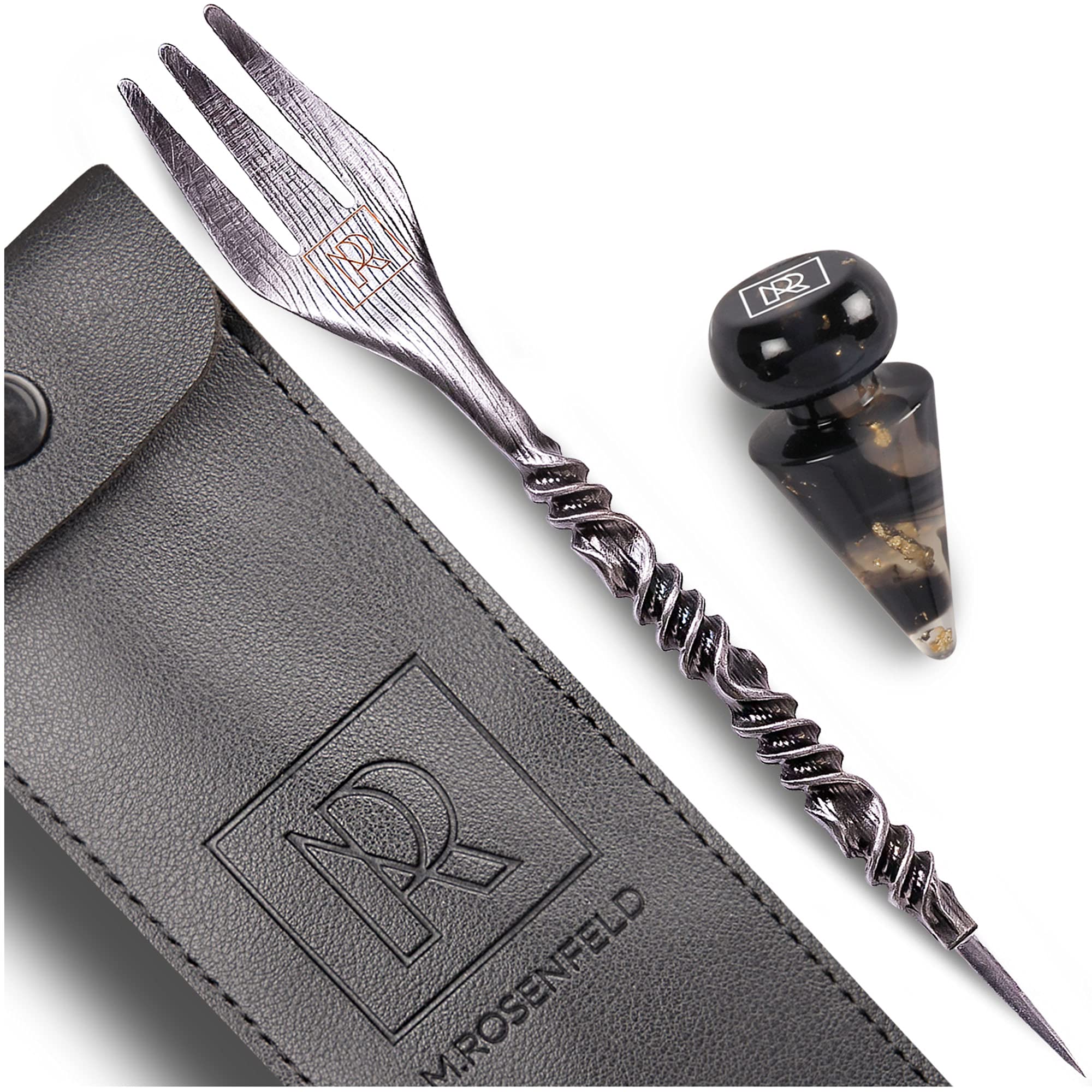 Premium Shisha Accessories - Fork Cutter Set - with Bowl Plug, Shisha Set with Tobacco Fork, Hole Punch, Resin Phunnel Plug & Stylish Storage Bag M. ROSENFELD