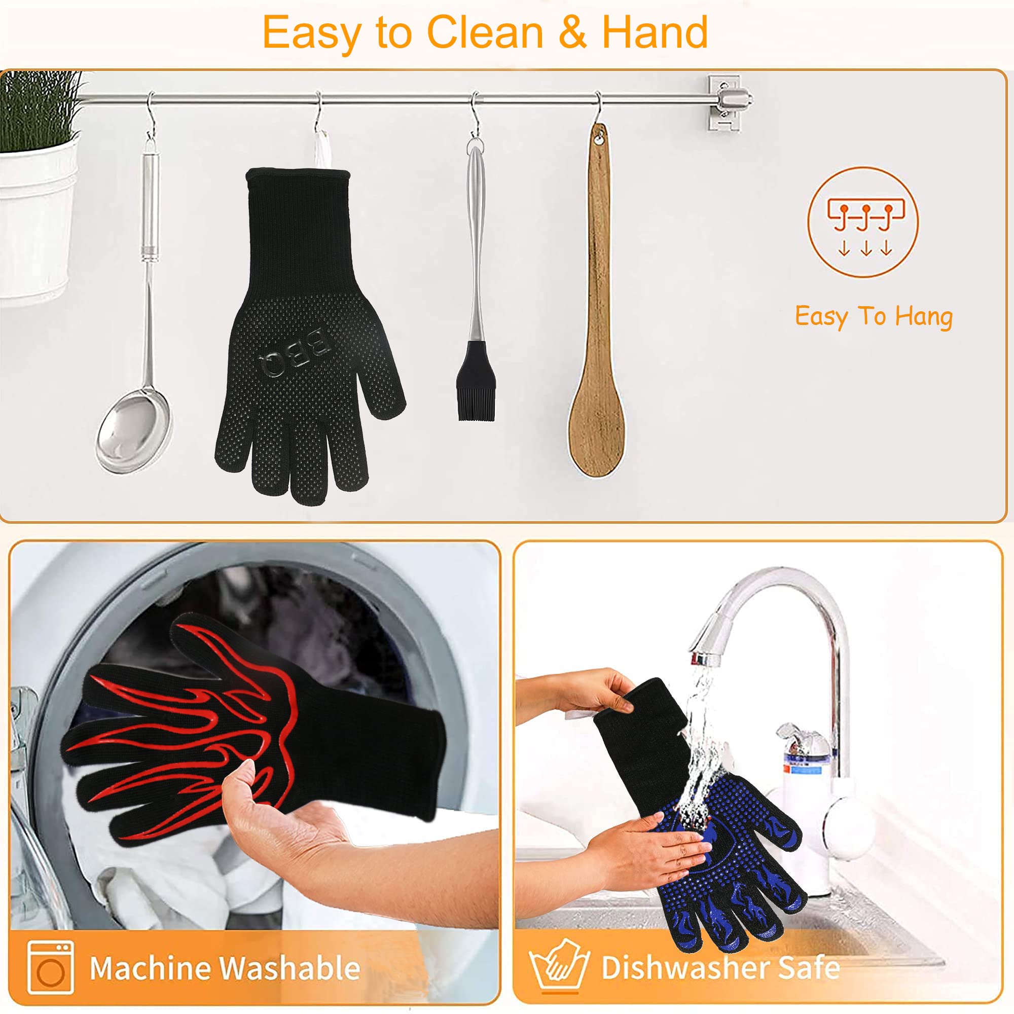 Guantes de horno para barbacoa, resistentes al calor, antideslizantes, de silicona, para asar, cocinar, hornear, freír, cortar (azul)