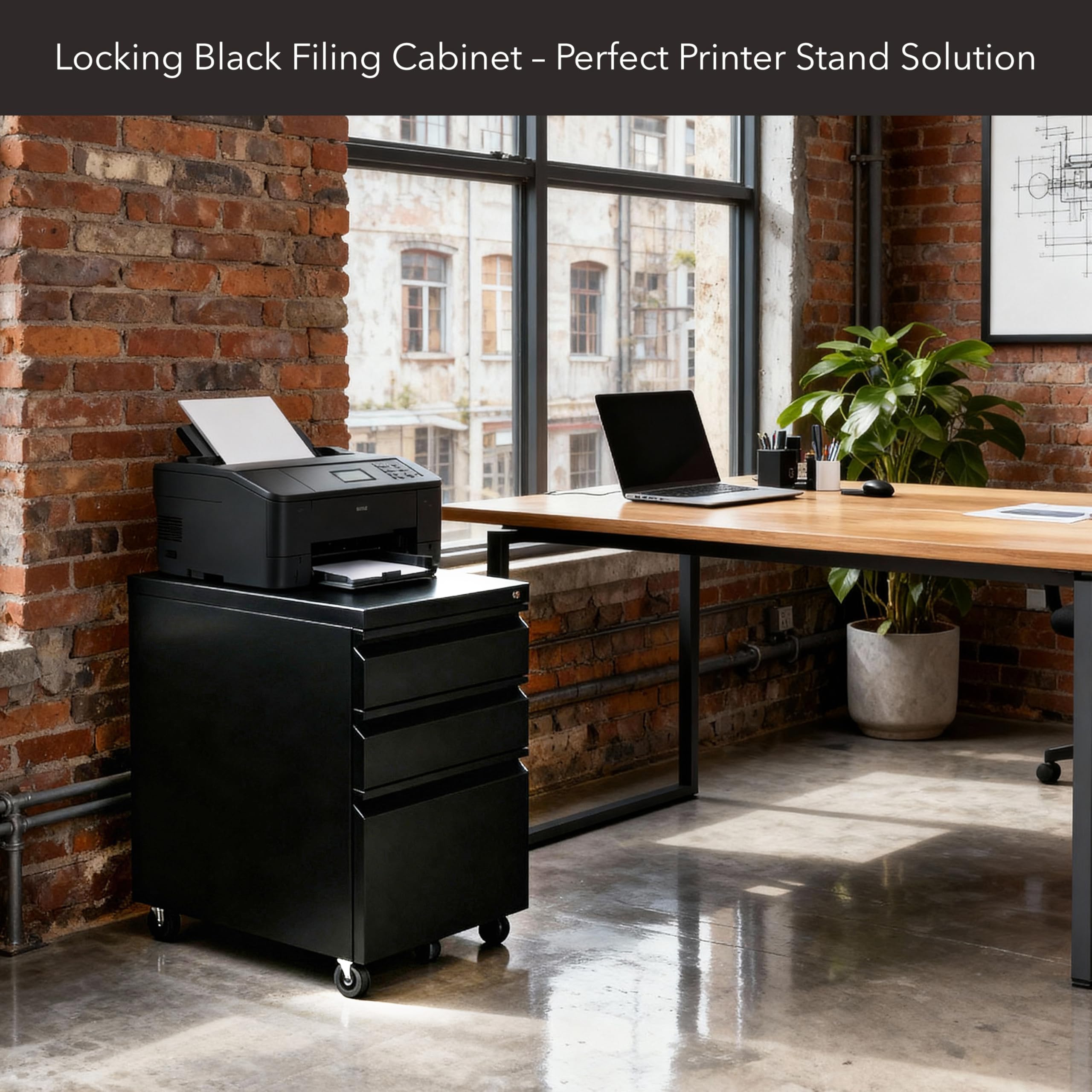 Mount-It 3 Drawer File Cabinet with Lock and Wheels Heavy-Duty Steel Rolling Drawer Cabinet Fully Assembled Under Desk — view 4