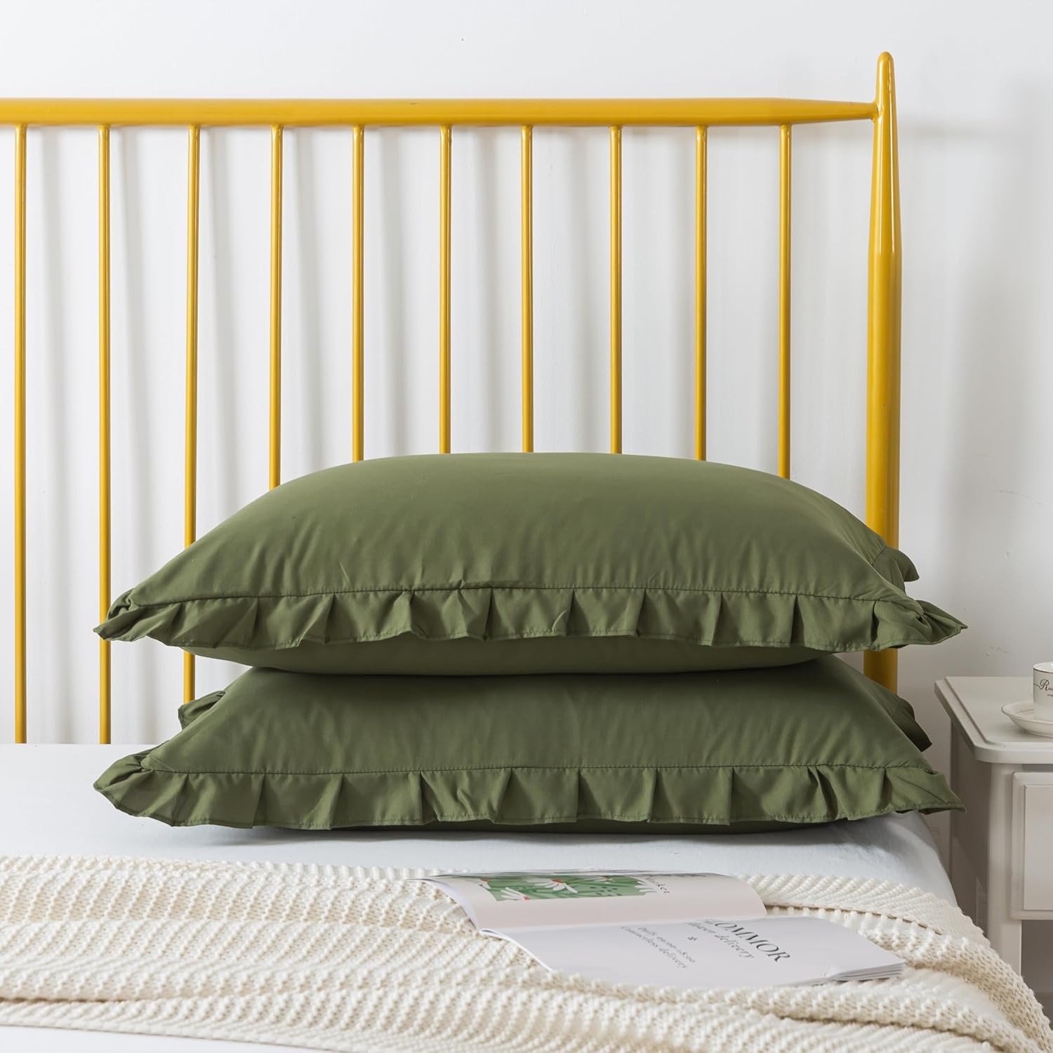 H HOUSEHOLD Body Size Pillow Cases Set of 1 - Ruffled Chic Boho Pillowcase 1 Pack, Super Soft and Cozy Pillow Case Covers with Envelop Closure, 20x54 Inches Light Yellow