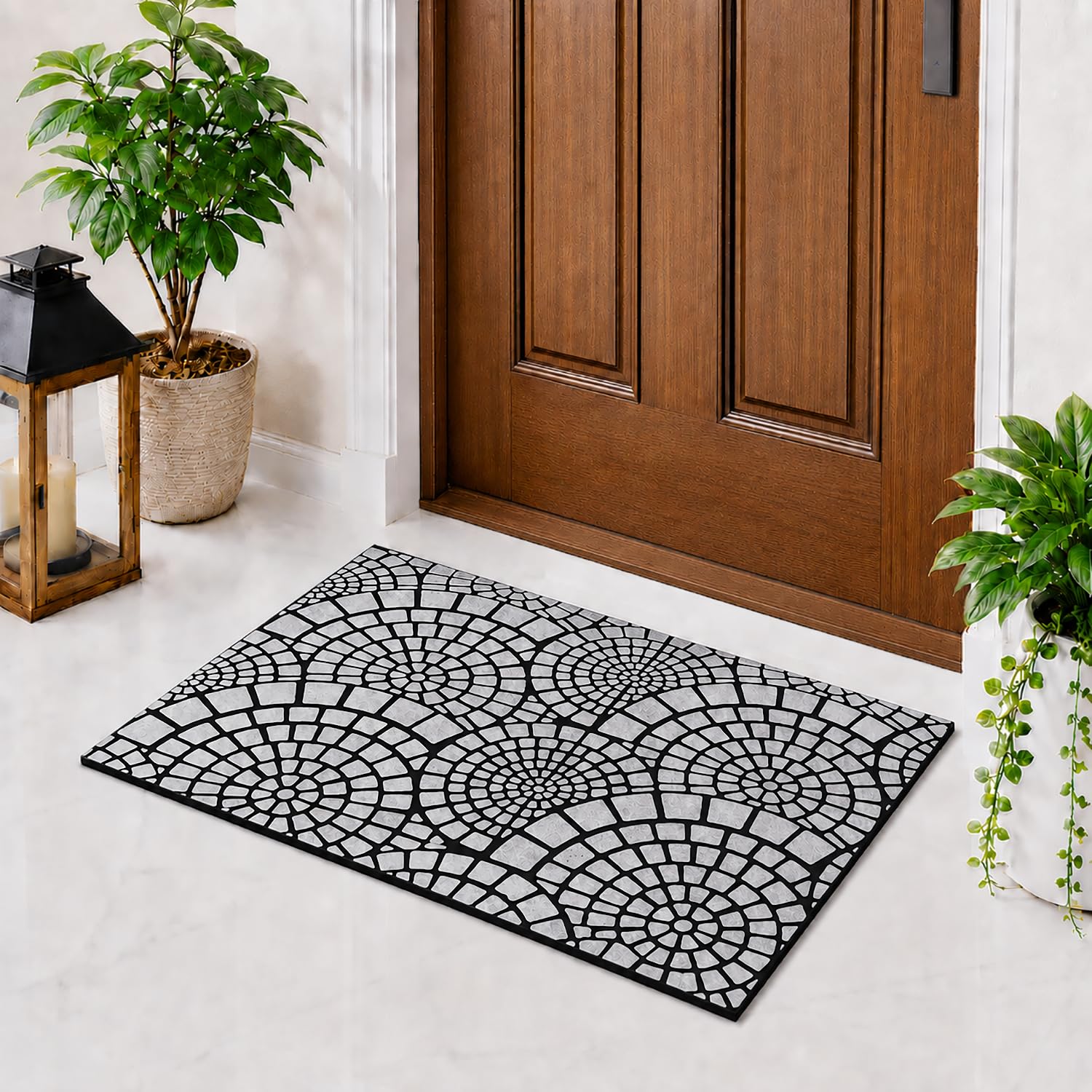 LUXE HOME INTERNATIONAL Rubber Door Mat for Home Entrance Anti Skid Mosaic Textured Heavy Duty Floor Mat for Kitchen and Office 45x75 cm Silver Pack of 1-picture-10