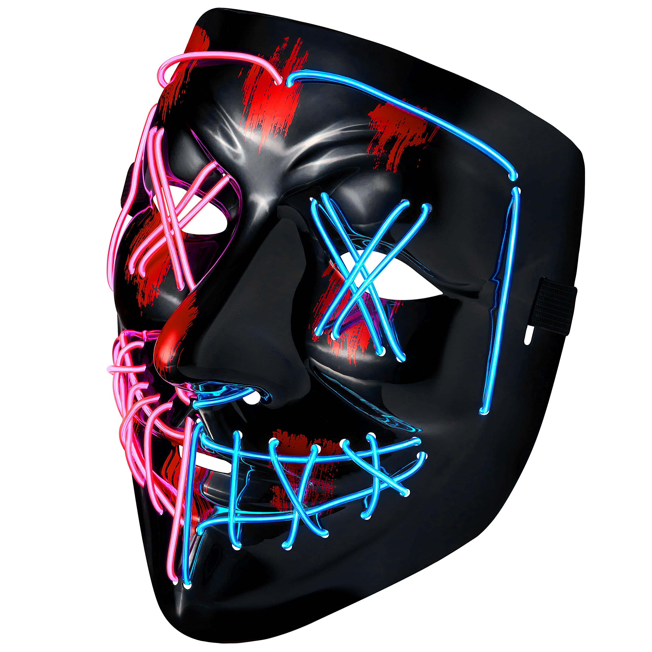 Balinco LED mask 2-coloured red/blue with 3 light modes - perfect for techno DJ, Red / Blue - Image 3