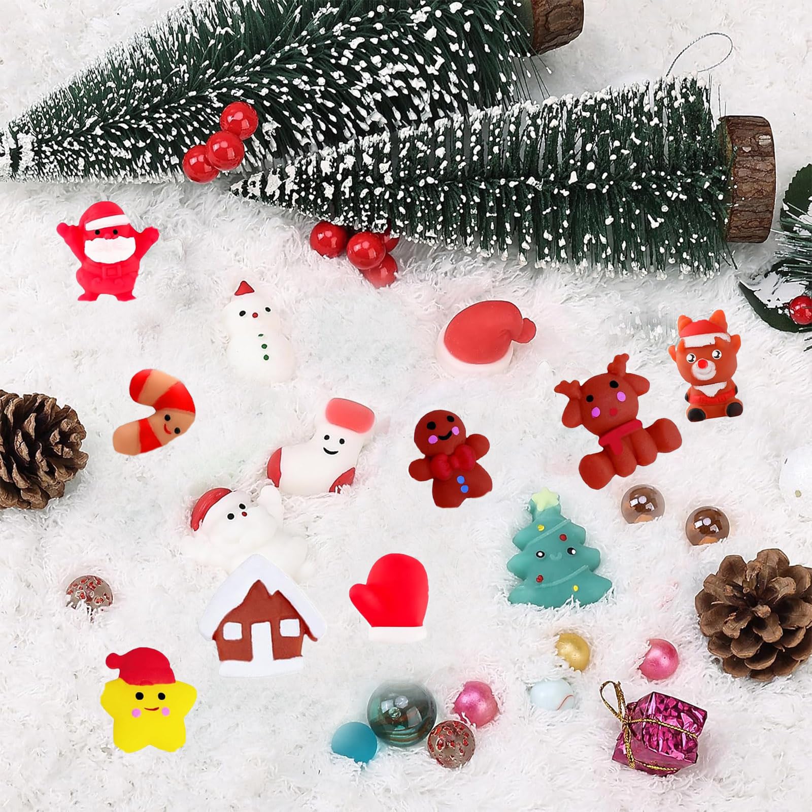 Christmas Mochi Squishy Toys,18Pcs Xmax Fidget Toys Stress Squeeze Toy for Kids Mini Kawaii Moji Squishies Soft Fidget Toy Pack for Xmas Party Bags Fillers Girls Boys Kids Treats Party Favors Gifts - Image 4