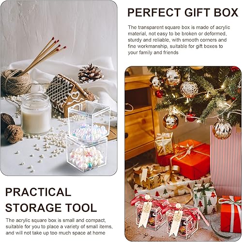 Miniatura 6 de Maitys 50 cajas acrílicas con etiquetas de 2.2 x 2.2 x 2.2 pulgadas, caja transparente de recuerdo de invitados de boda, cubo cuadrado de plástico