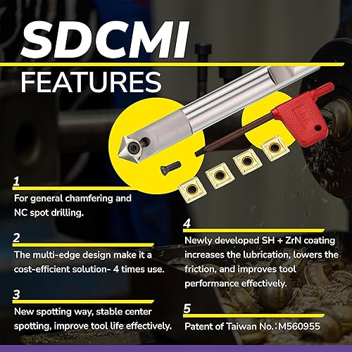 Miniatura 5 de SPEED TIGER Juego de puntos NC – Inserto indexable de 4 bordes, 45 grados – vástago de 0.630 in x 4.724 in – El juego incluye soporte, 5 plaquitas y