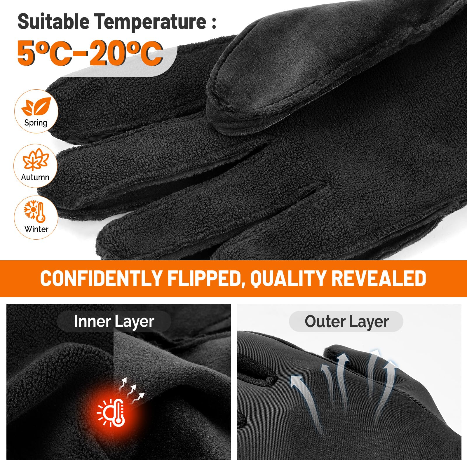 AOPREL Gants Thermiques Anti-Vent Tactiles Chauds Antidérapants Vélo Randonnée Running Conduite Sports d'Extérieur