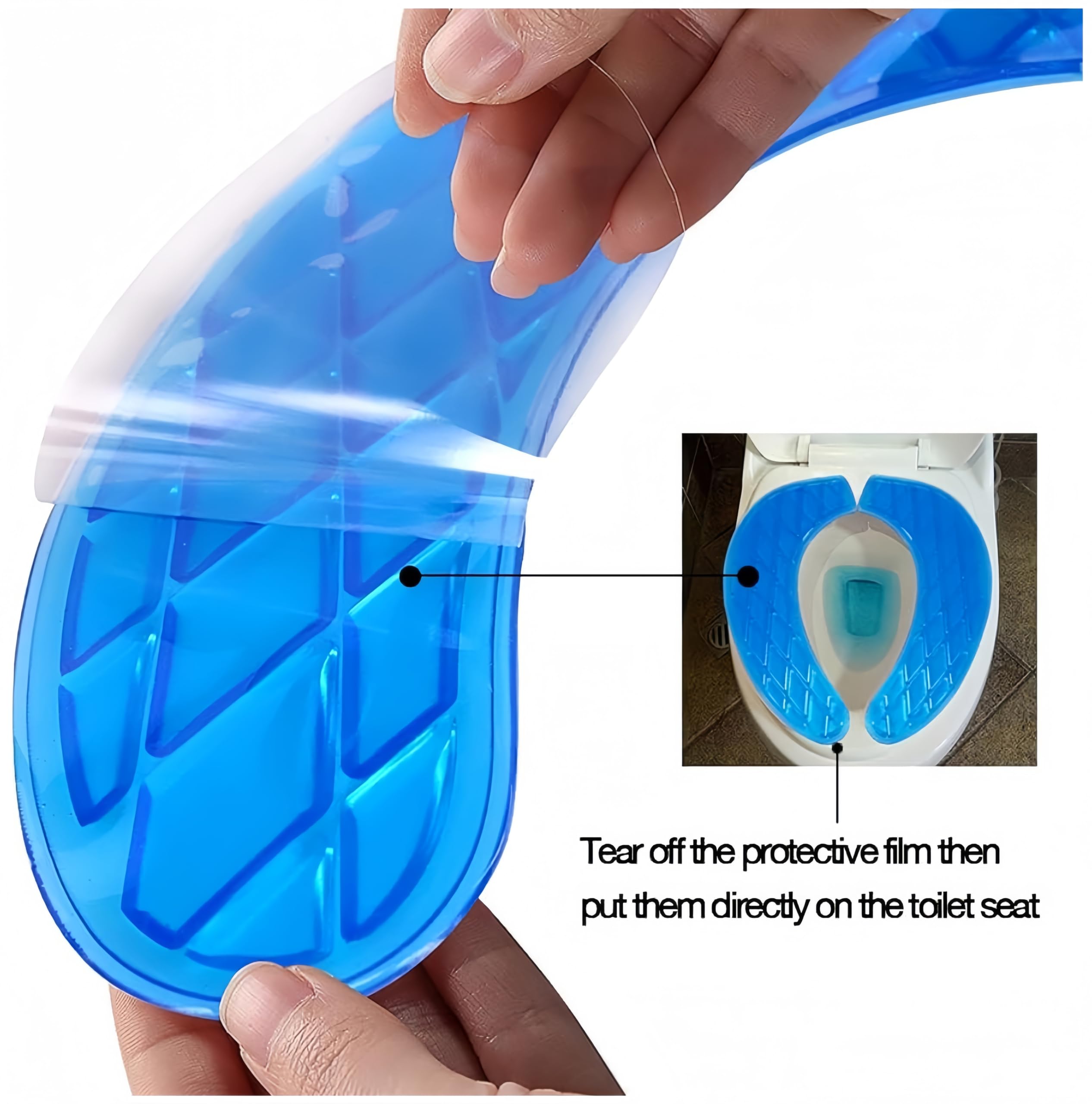 Gel-WC-Sitzkissen, waschbarer WC-Sitzbezug, gepolstertes Kissen für Toiletten und Toilettenstuhl, wiederverwendbar, selbstklebendes Donut-Pad für ältere Menschen, Senioren (blau)