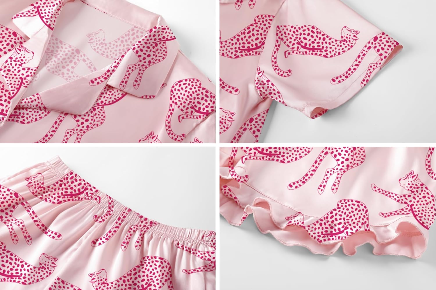 QZH.DUAO Girls Satin Pajamas Set Button Down Silk 2 Piece Pj Sets Ruffle Short Sleeve Sleepwear - Image 6