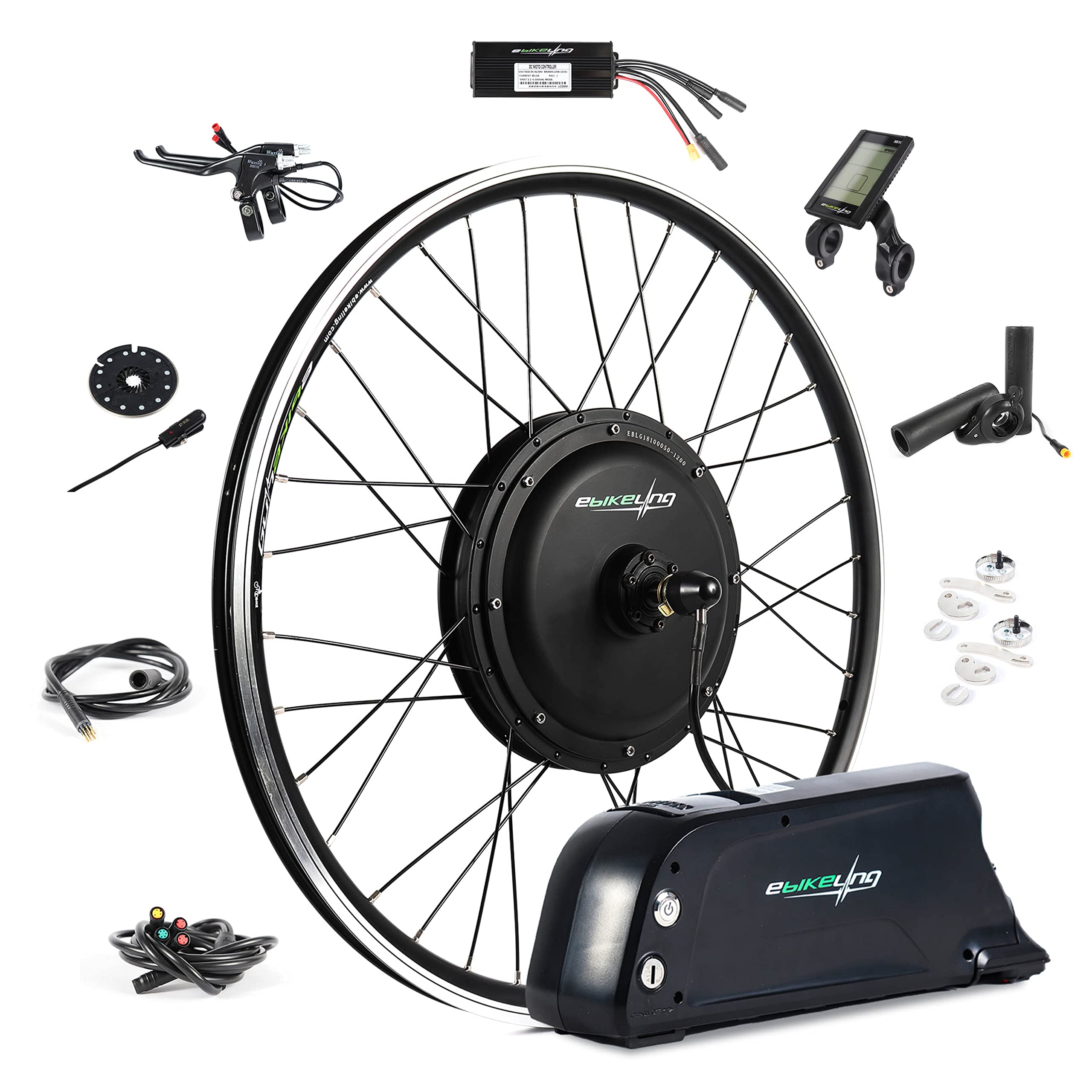 EBIKELING Waterproof Ebike Conversion Kit with Battery 26" Direct Drive Front/Rear Wheel Electric Bi