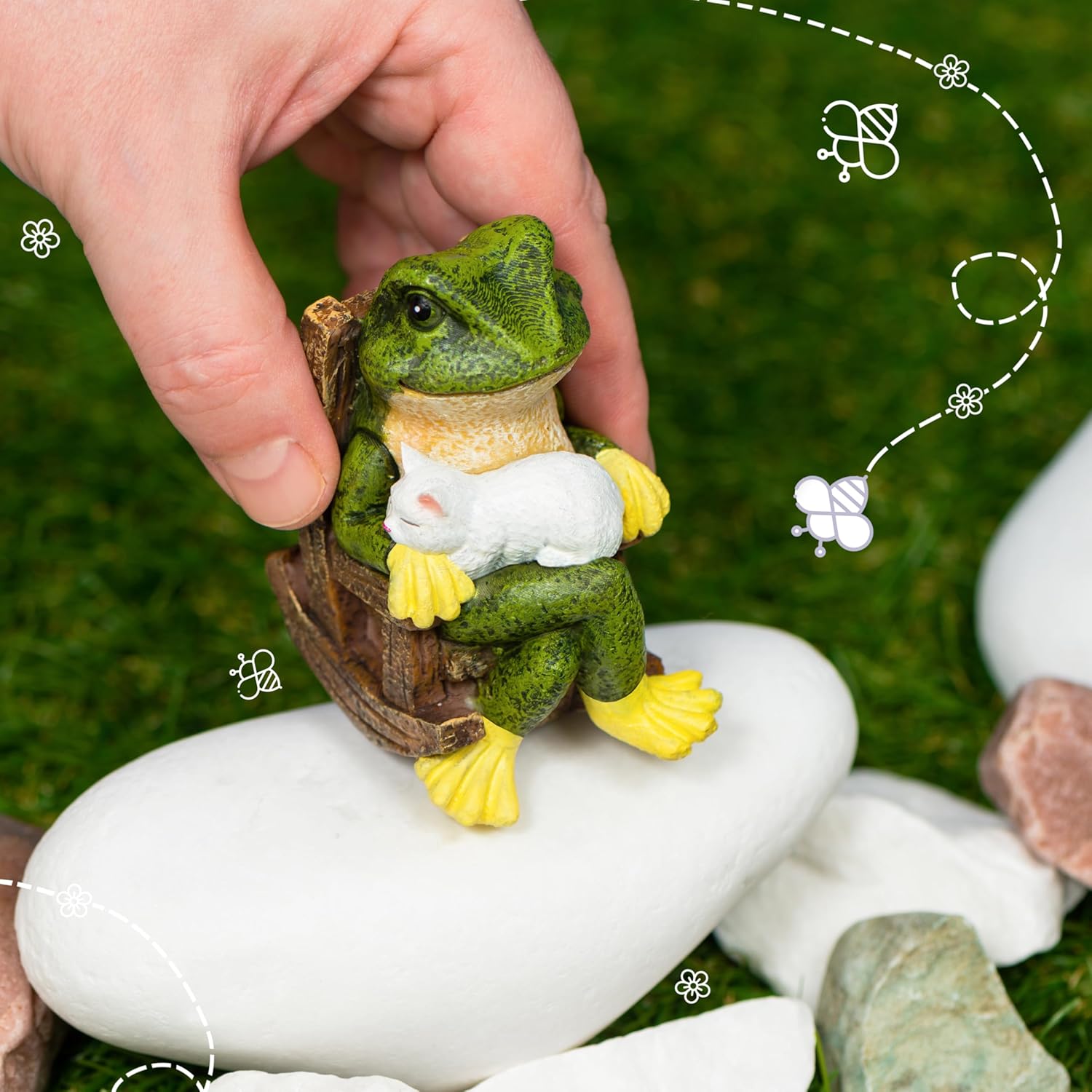 Miniature Frog Garden Statue with Cat Figurine, Frog Gifts, 3.14'' Outdoor Decorations for Yard and Garden - Image 8