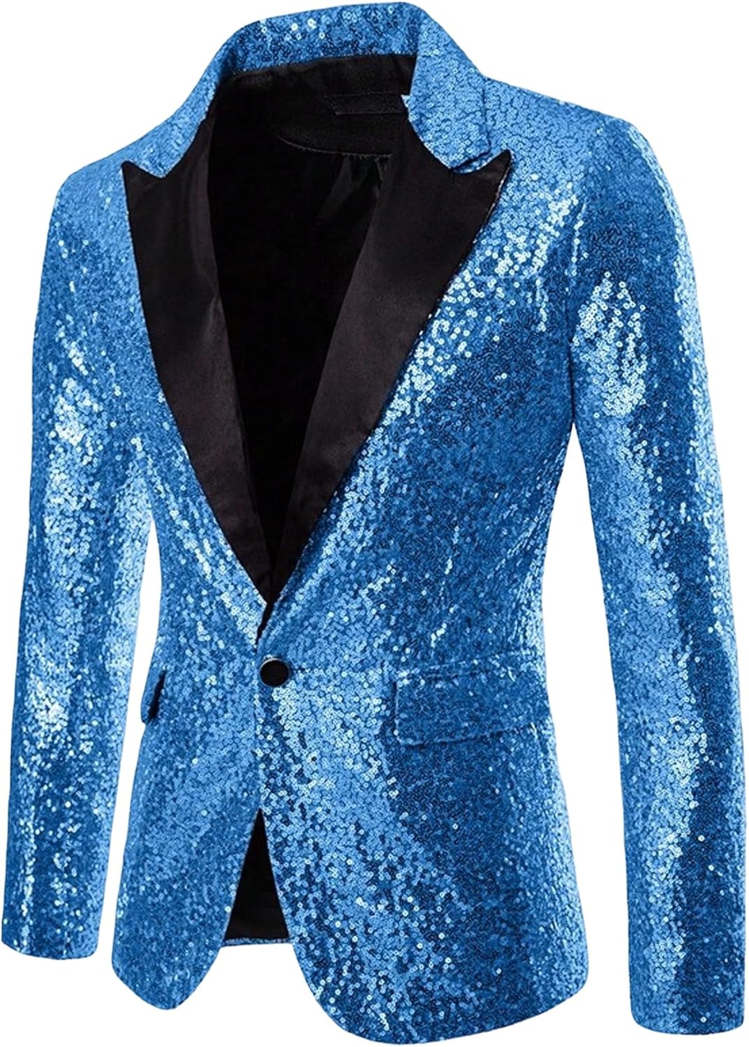 TYQQU Mens Sequin V Neck Soft Tuxedo Slim Fit Prom One Button Suits Party Fashion Dress Suit with Pockets