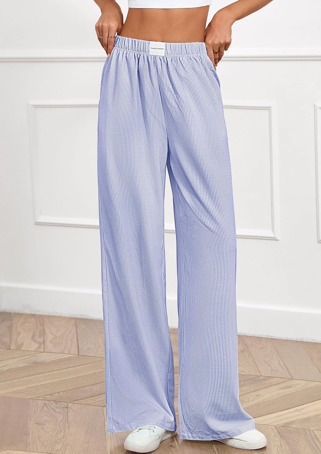 PRETTYGARDEN Womens Wide Leg Striped Pants 2026 Fall Casual High Waisted Baggy Palazzo Lounge Trousers Spring Fashion Bottoms - Image 2