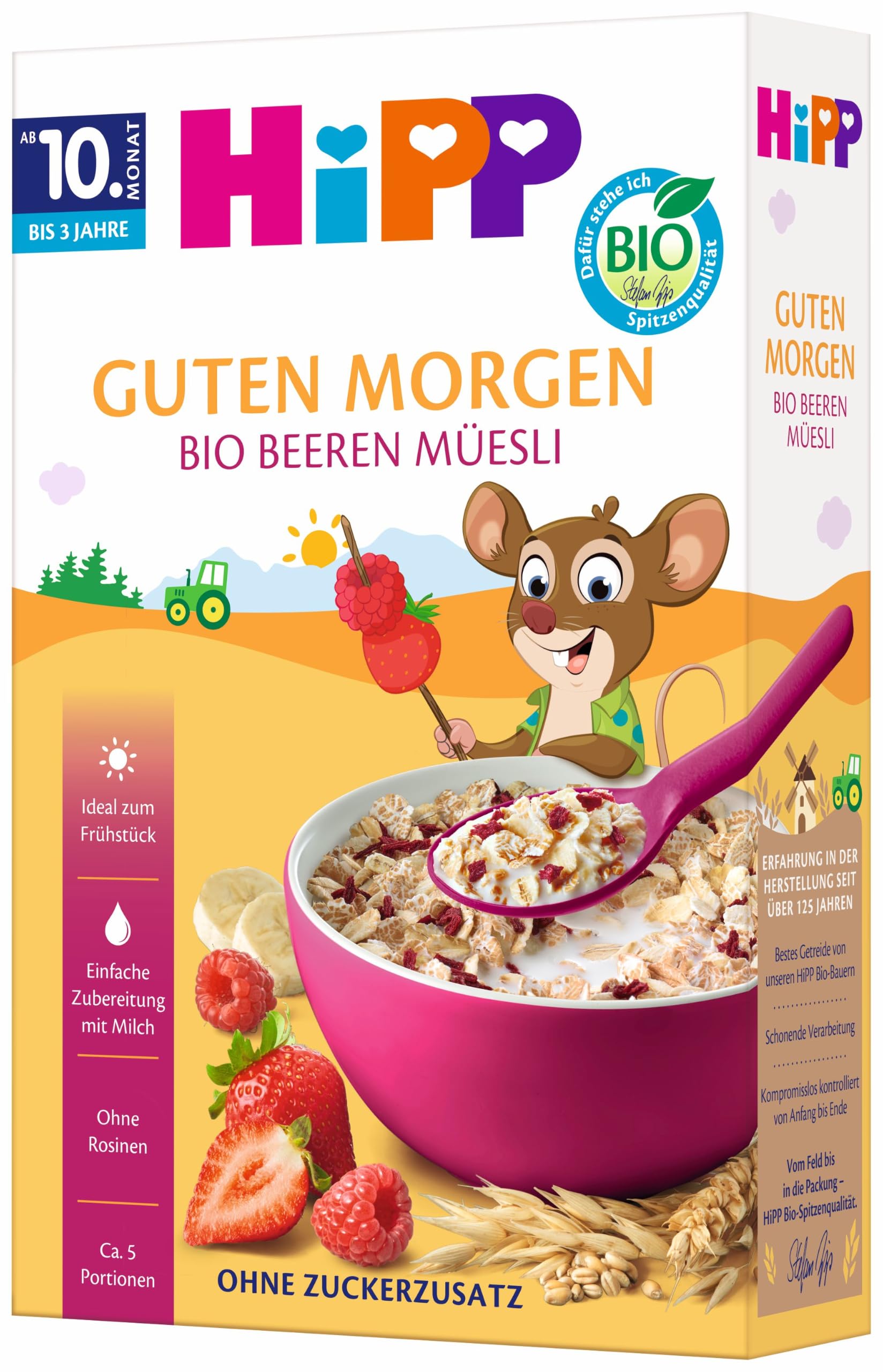 HiPP Bio Beeren-Müesli (8 x 200g), ab 12. Monat, mit wertvollem Vollkorngetreide, ohne Zuckerzusatz, ohne Rosinen, besonders feine Stückchen - leicht zu kauen, ideal für erste Selbstlöffelversuche