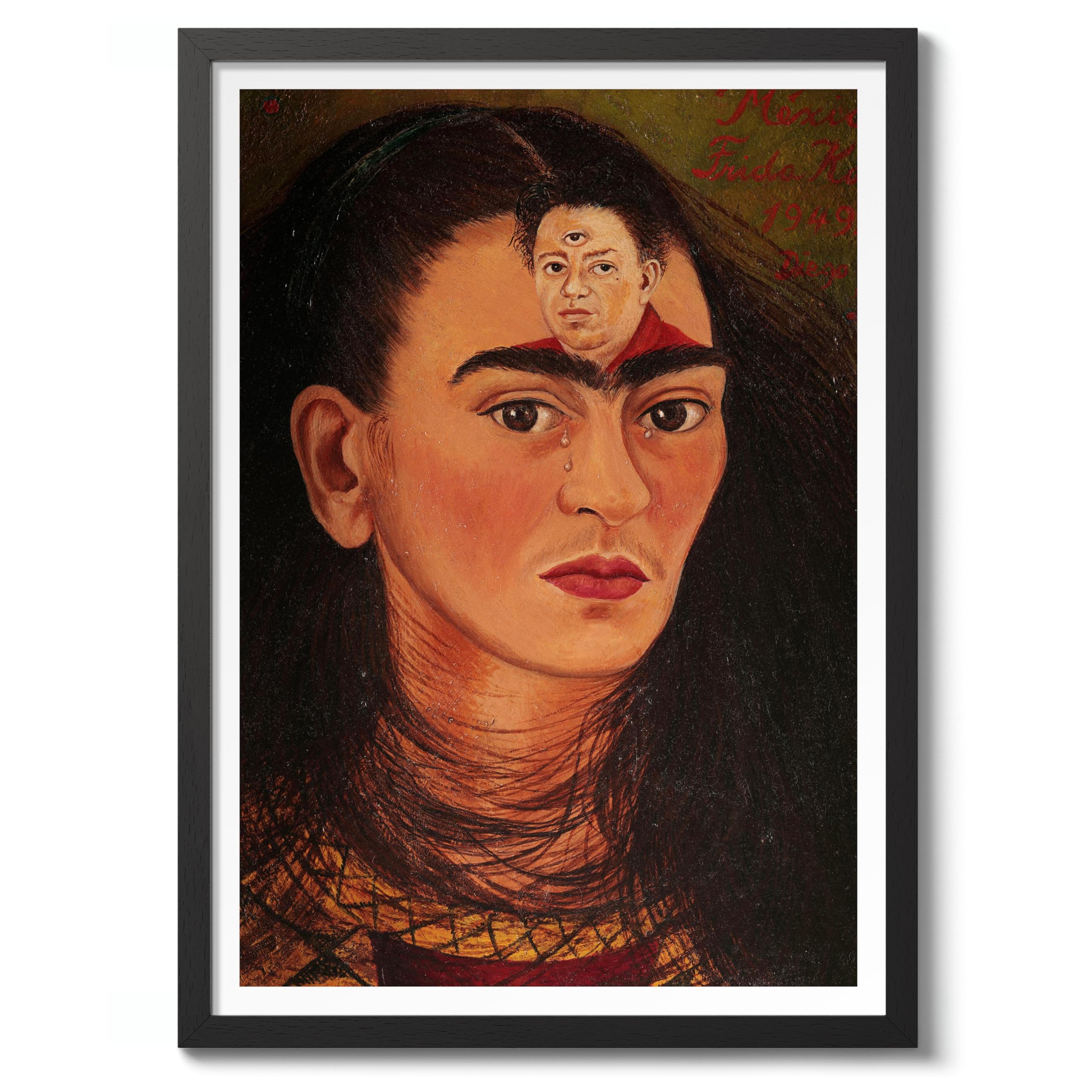 Diego & I Frida Kahlo Poster, Classic Art Painting Print, Art Exhibition Neutral Wall Art, Vintage Minimalist Home Decor Picture, A1 (Black Frame) - 86.9x62.4cm