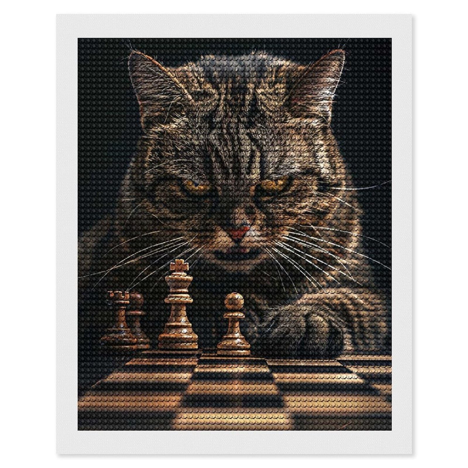 Junmoney Cat Chess Diamond Painting Canvas Set 16"x20", for Adults, Bedroom Decor, Good for Quiet Evenings, Festive Craft Gift