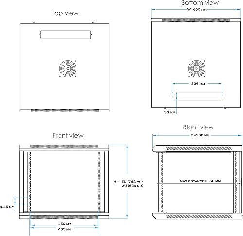 Miniatura 8 de Estante de red para servidores de 35 pulgadas de profundidad con cerradura en ruedas y puerta ventilada - POWERBAR - Estante - Ventilador - Hardware