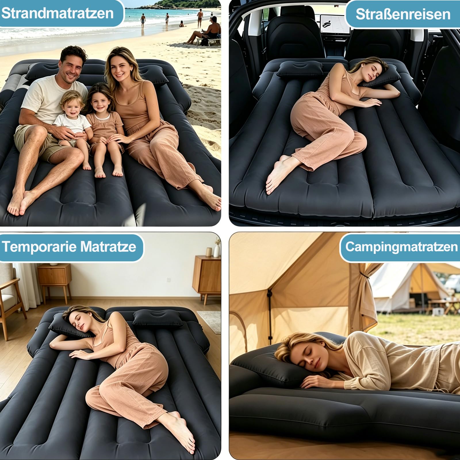 Auto Matratze Geeignet für Tesla Model Y für Camping Reisen | 190 Cm X 130 Cm, Mit Aufblaspumpe und 2 Kissen, 300KG Hohe Tragfähigkeit, 4 separate Luftkammern, Robustem PVC-Material