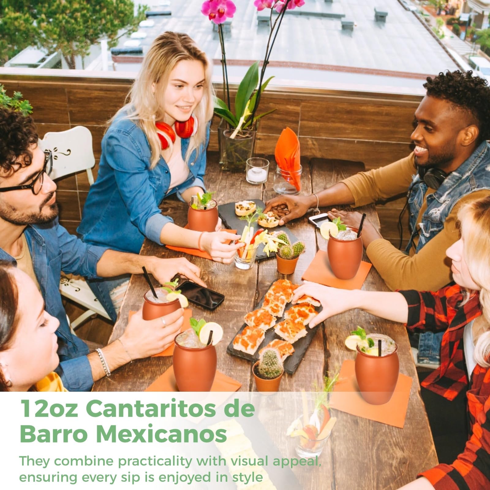 Cantaritos de Barro Mexicanos, 6 bicchieri in argilla rossa da 350 ml, per vasino cantaritos, Jarritos de Barro Mexicanos, bicchieri di argilla per tequila, margarita, mojito, festa