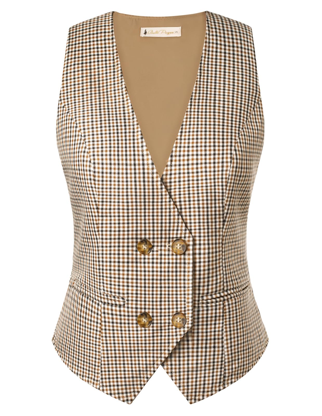 Belle Poque Kamizelka damska vintage bez rękawów dekolt w serek dwurzędowa poszetka obszycie kamizelka topy z kieszeniami