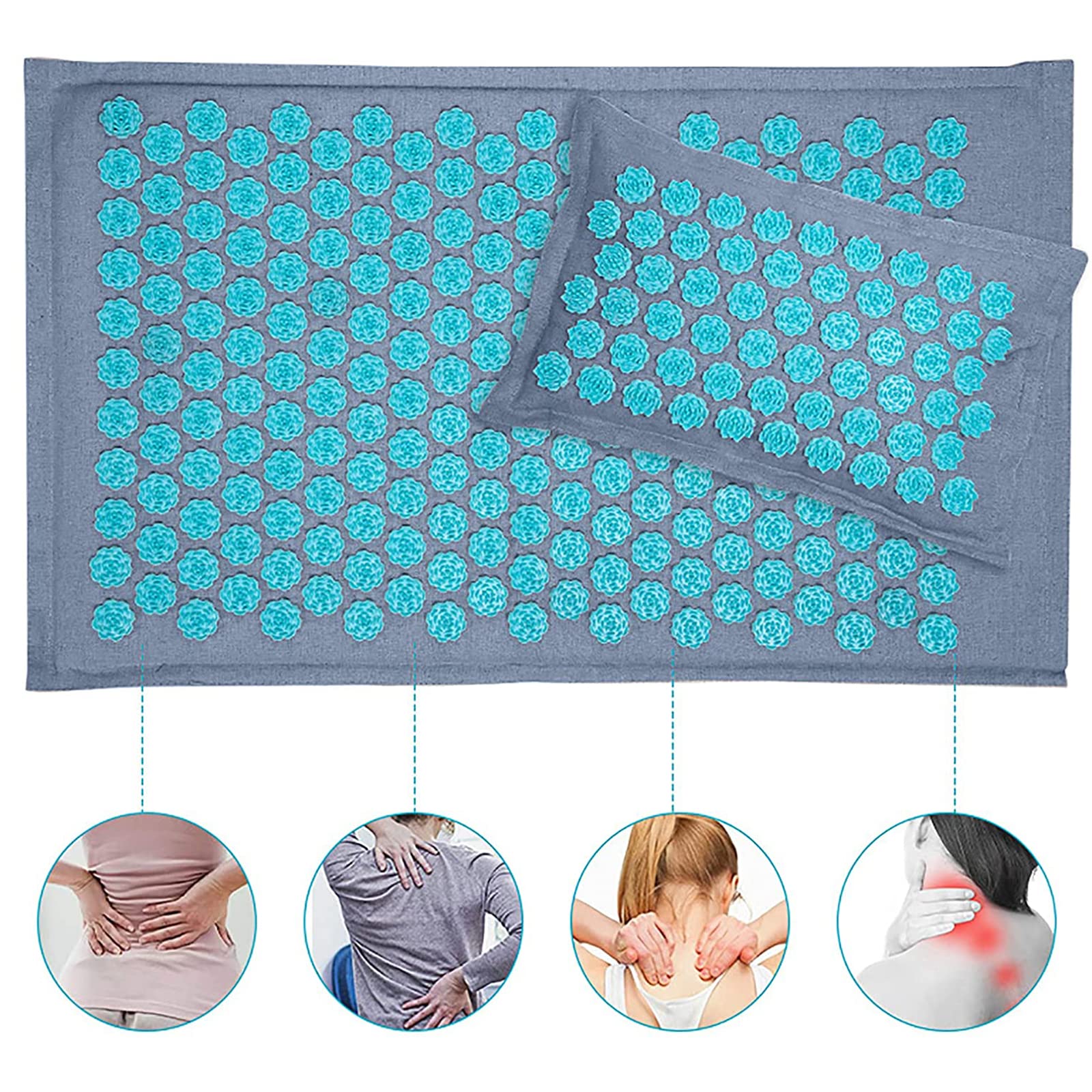 Tapis Accupressure Fleur - Tapis D'acupression Dos Bio Kit, Tapis Acupuncture Sciatique Magnetisme, Coussin Acupression D'acupression Nuque, Tapis Massage Acupression Jambes Naturel Lin