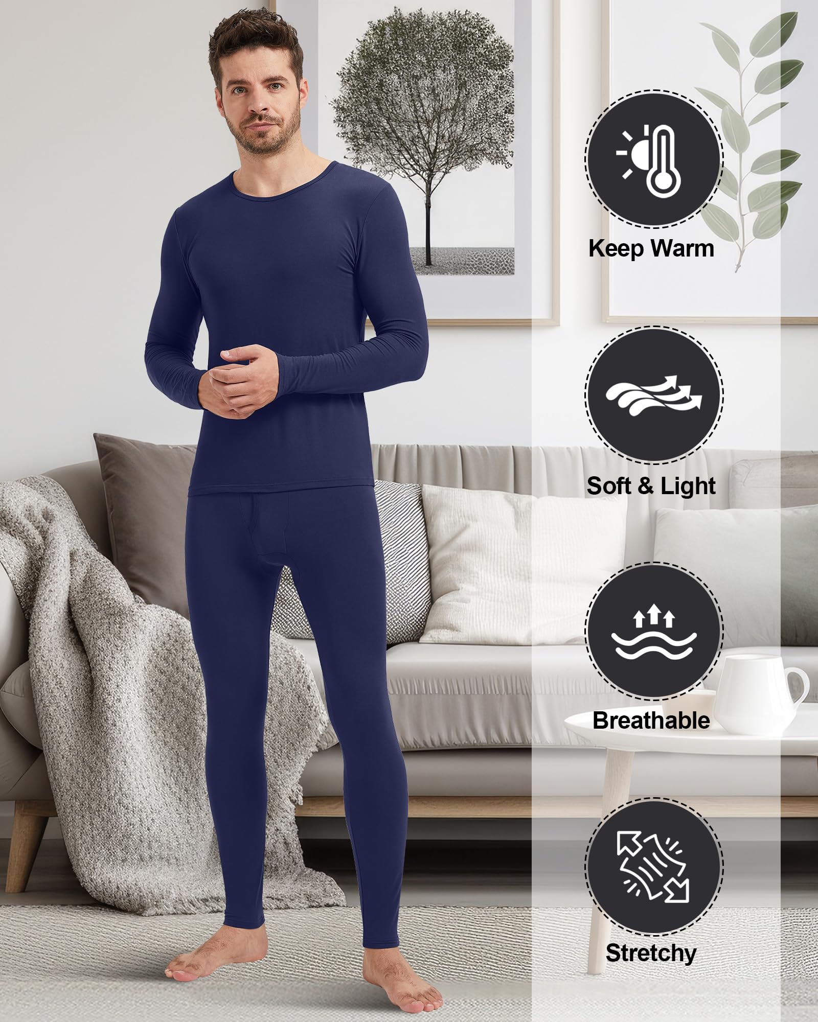 Patelai Lot de 2 sous-vêtements thermiques pour homme - Haut et bas doublés - Pour l'automne et l'hiver