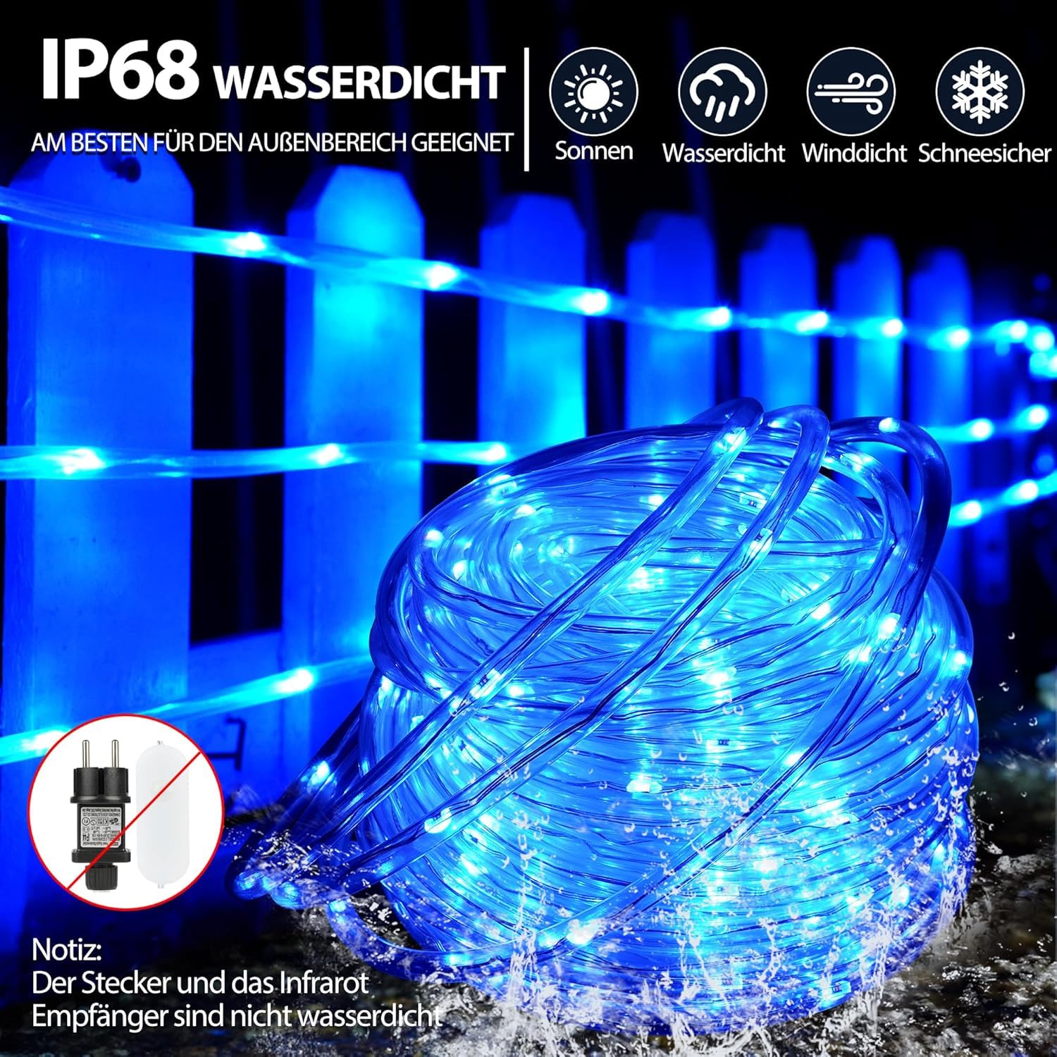 StarryEver 10M LED Schlauch Lichterkette Außen IP68, 100er LED Lichtschlauch, 25 Farben mit Fernbedienung für Garten Balkon