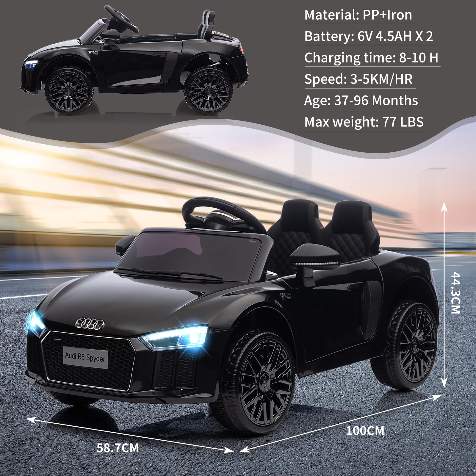 Coche Eléctrico Infantil Audi 12V Con Licencia | Mando Parental 2.4G, Luces LED Y Suspensión | Para Niños De 3 A 8 Años (Negro)