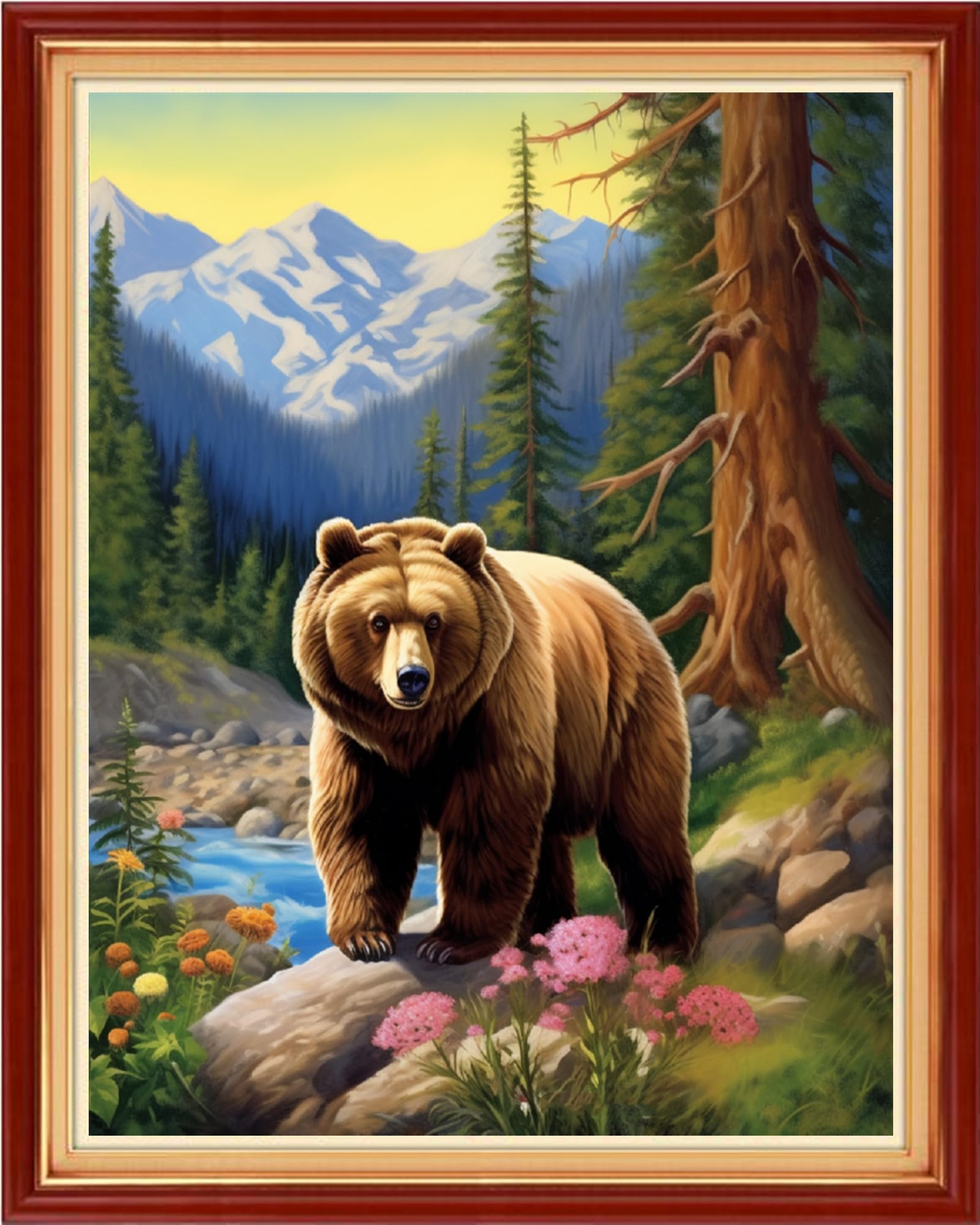 Foxdiviy Stamped Cross Stitch Kit - 11CT Pre-Printed Embroidery Patterns - Forest Brown Bear - 16x20 inch - All Ages - Unisex - Art Deco - Animal Theme - Non-Foldable